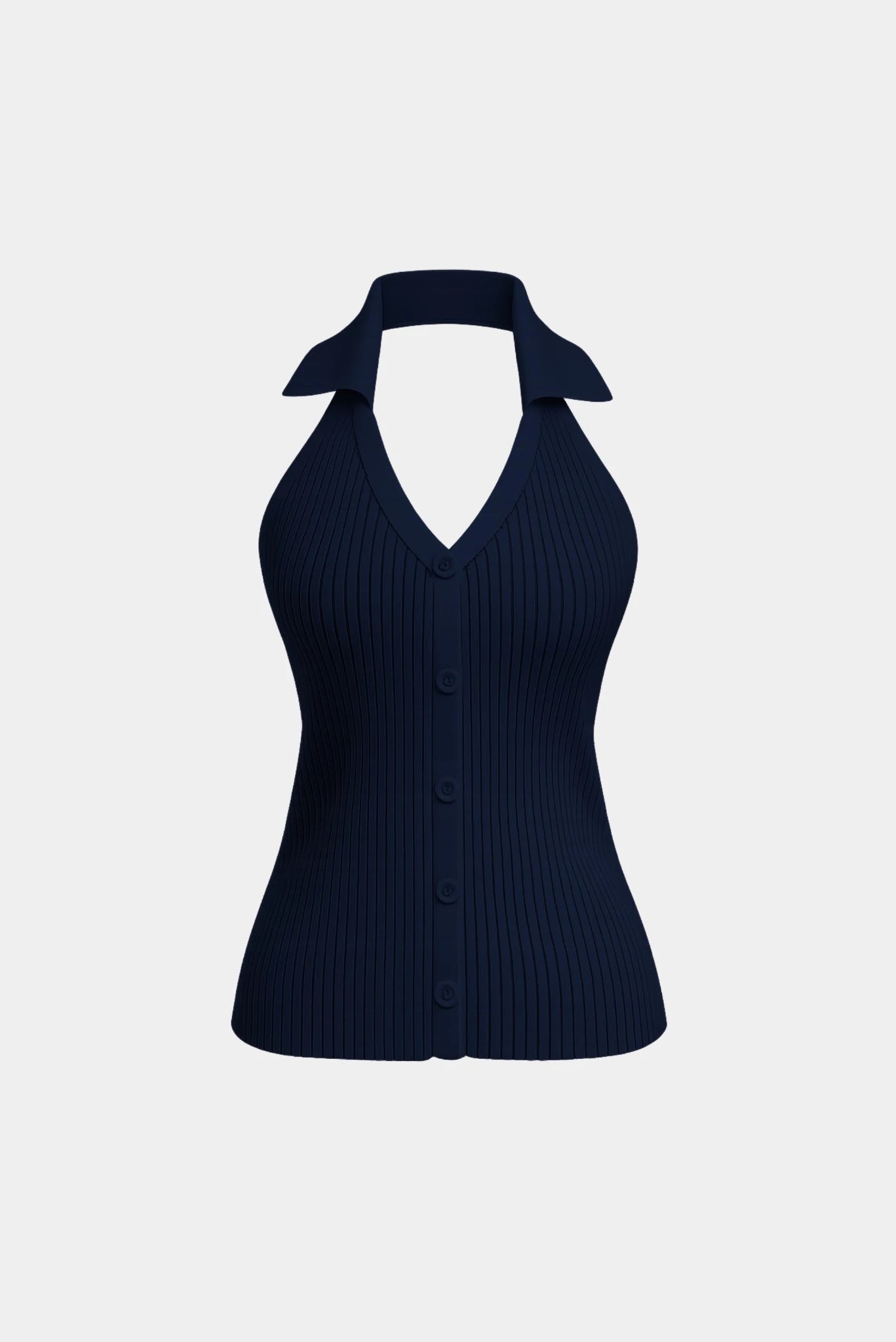 Regata polo em tricot azul marinho Mavi Gaia com gola ampla e botões frontais