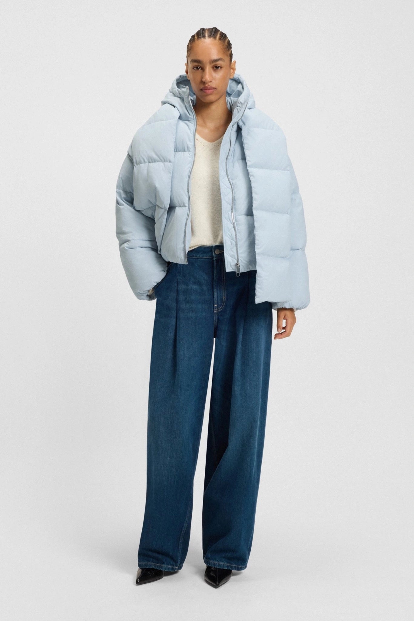 Jaqueta puffer azul-claro Hugo Boss com capuz e modelagem oversized