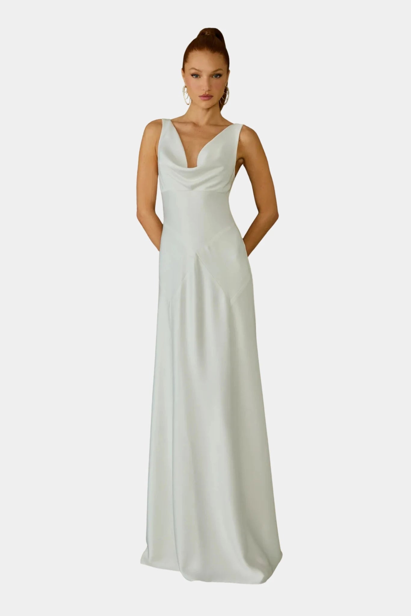 Vestido Longo Anja Fabulous off-white com decote drapeado e saia fluida