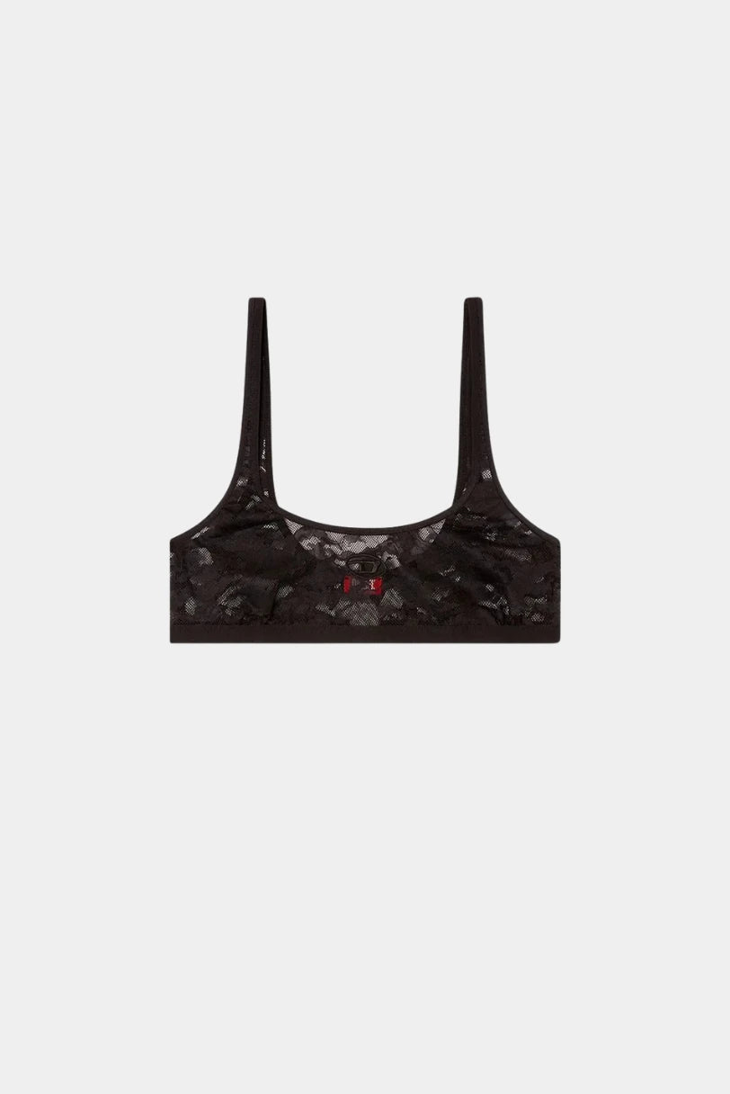 Top preto Diesel em renda floral transparente com alças finas