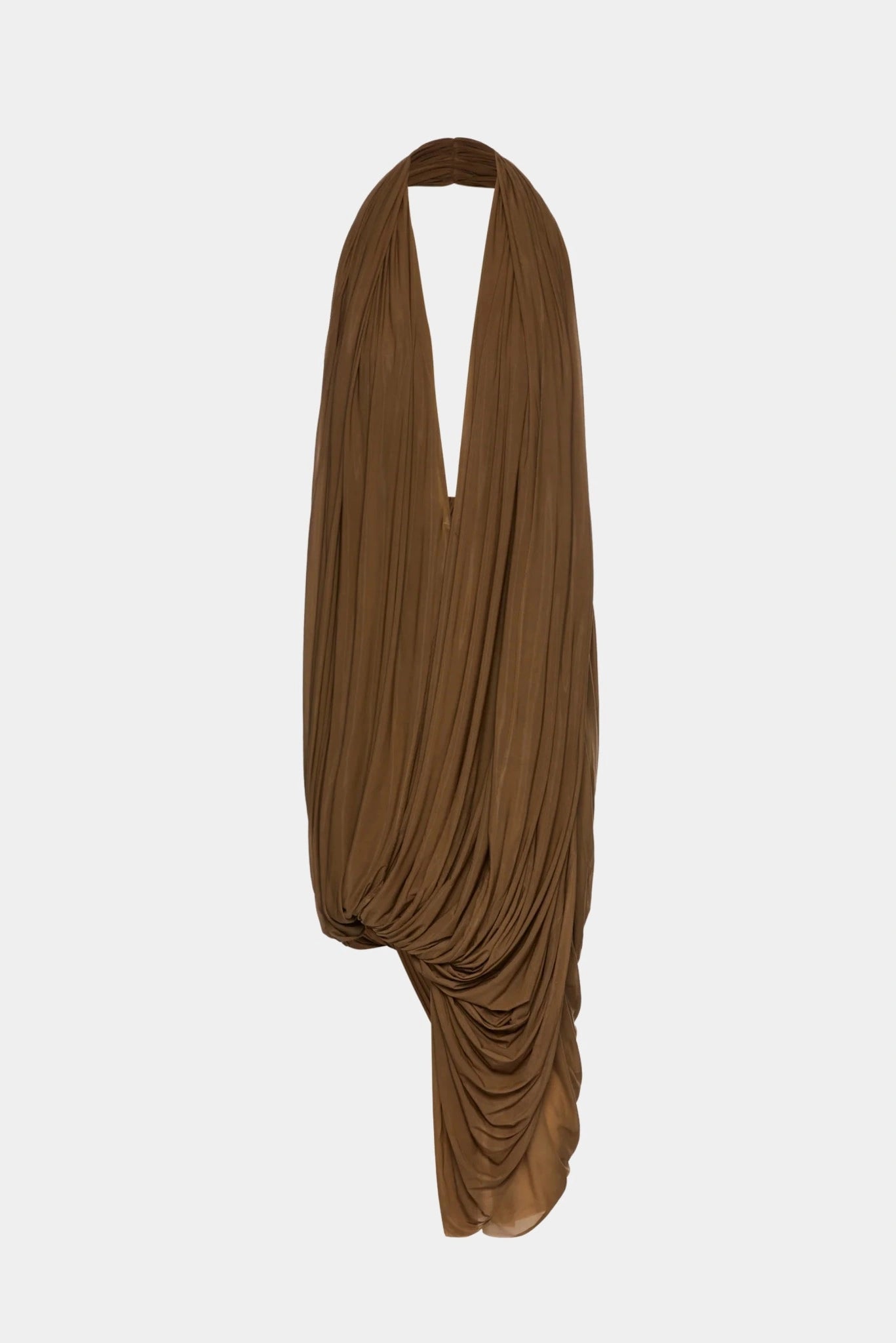 Vestido midi marrom Magda Butrym com decote frente única e drapeado fluido assimétrico