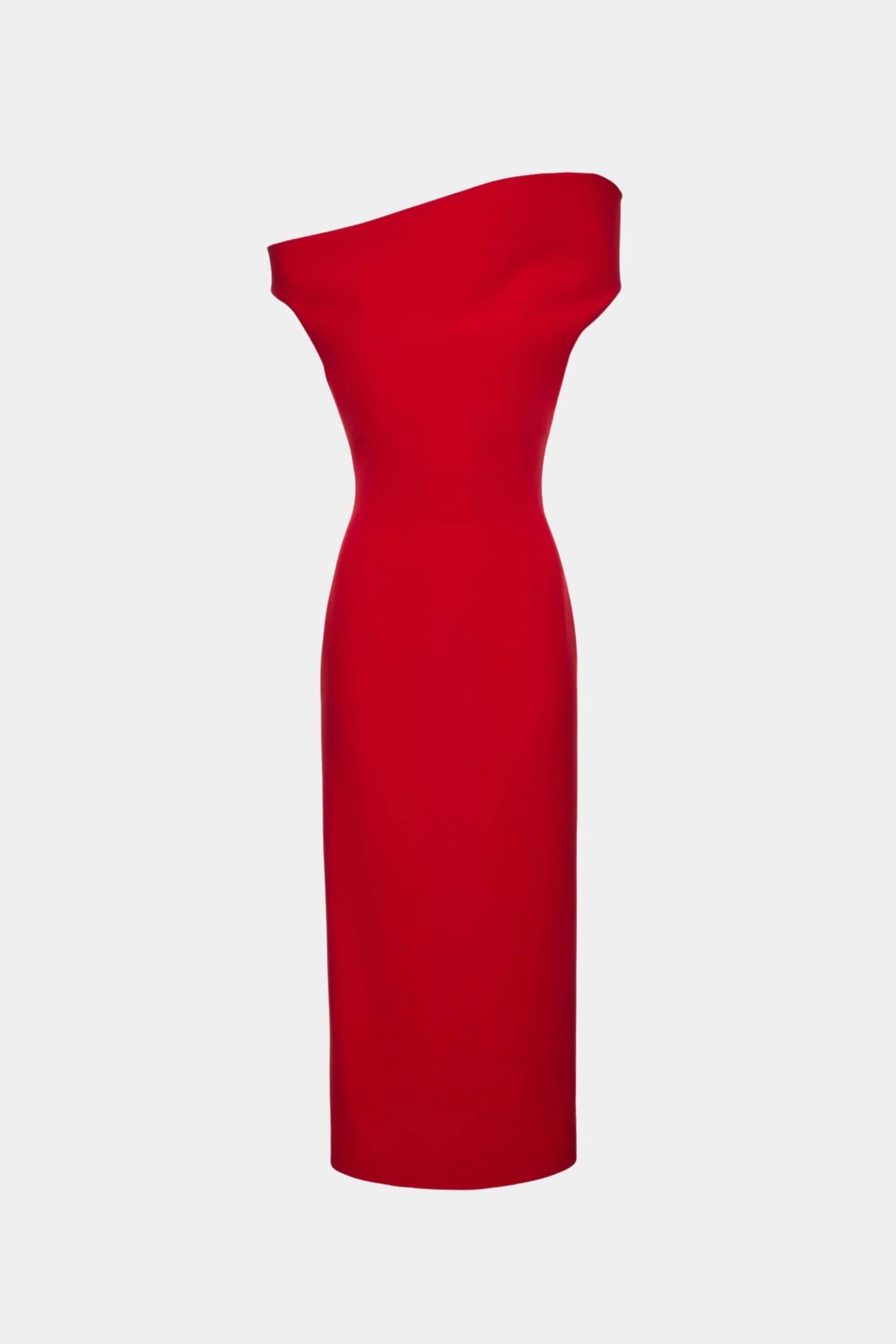 Vestido midi vermelho Magda Butrym com decote ombro a ombro e silhueta ajustada