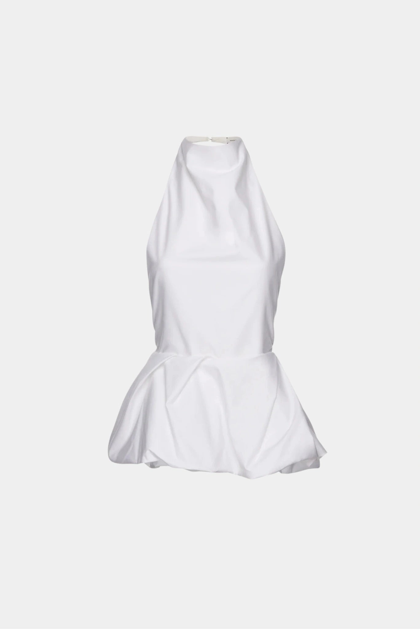 Blusa frente única Magda Butrym branca com gola alta e detalhe peplum escultural