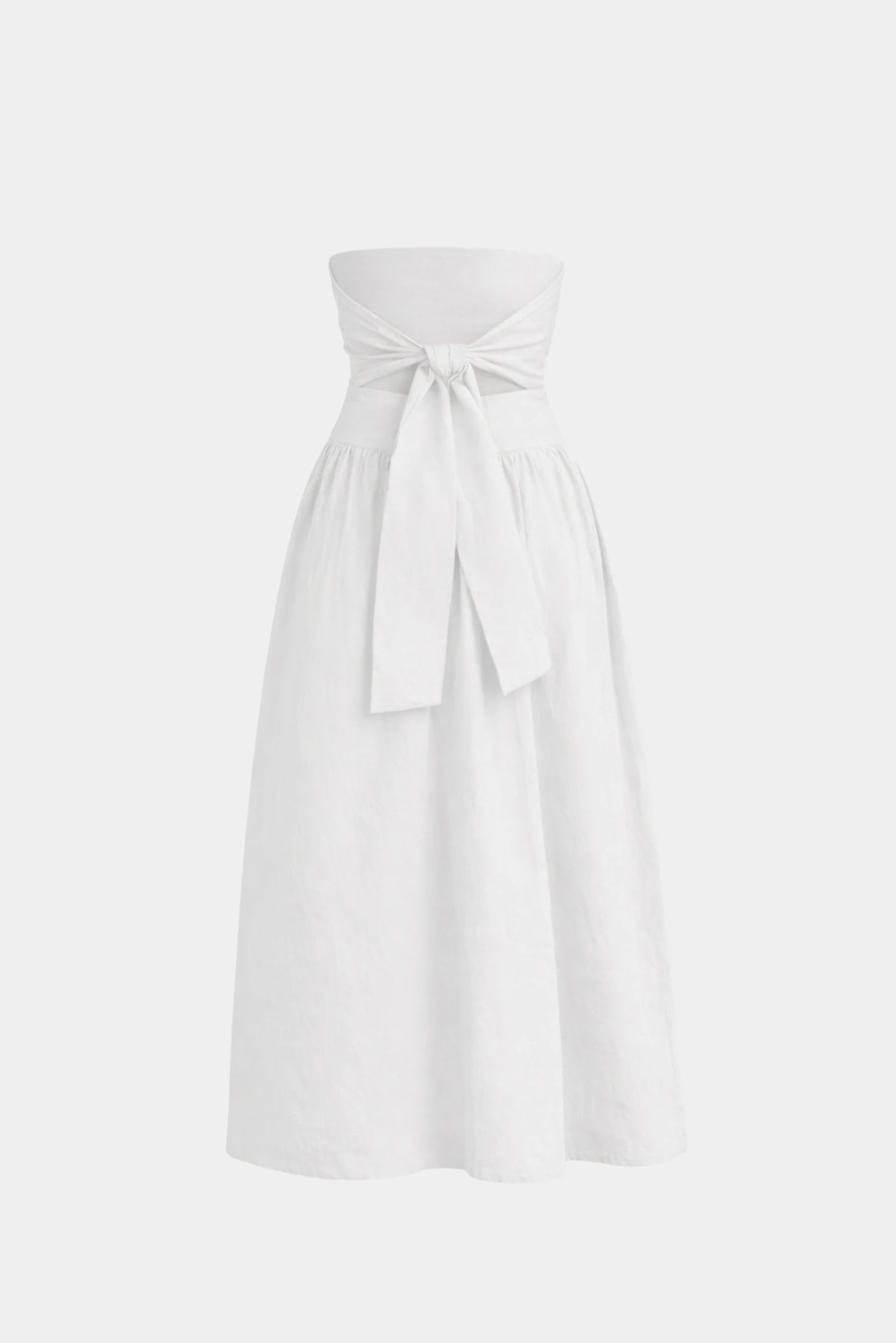 Costas do Vestido Midi Drapeado Maya MR off white com faixa para amarração