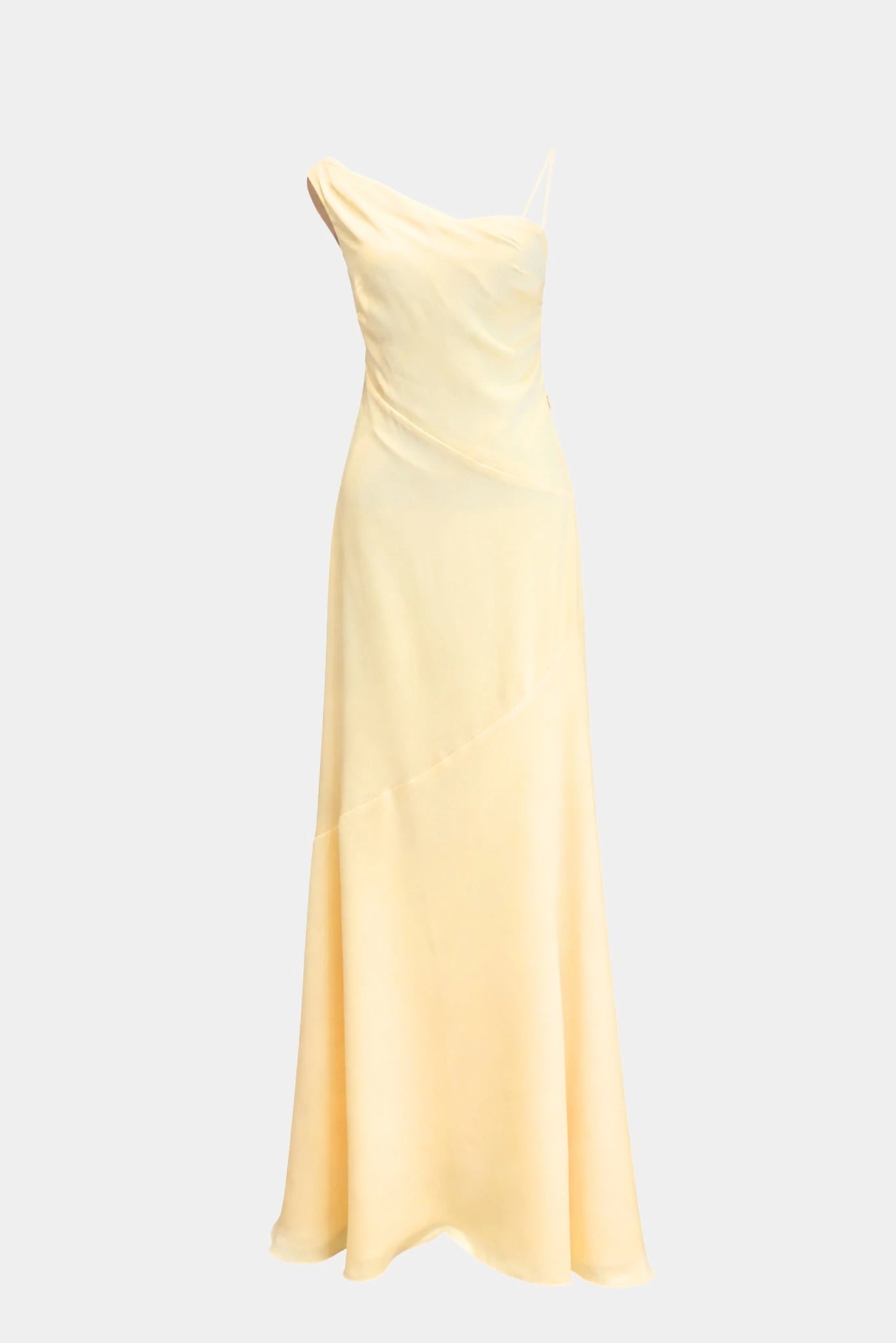 Vestido longo Angel MR amarelo claro com alça única e modelagem fluida para festas
