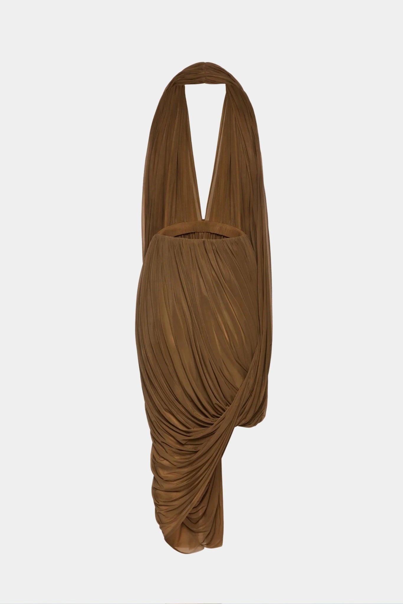 Costas de vestido midi marrom Magda Butrym com alça frente única e drapeado assimétrico