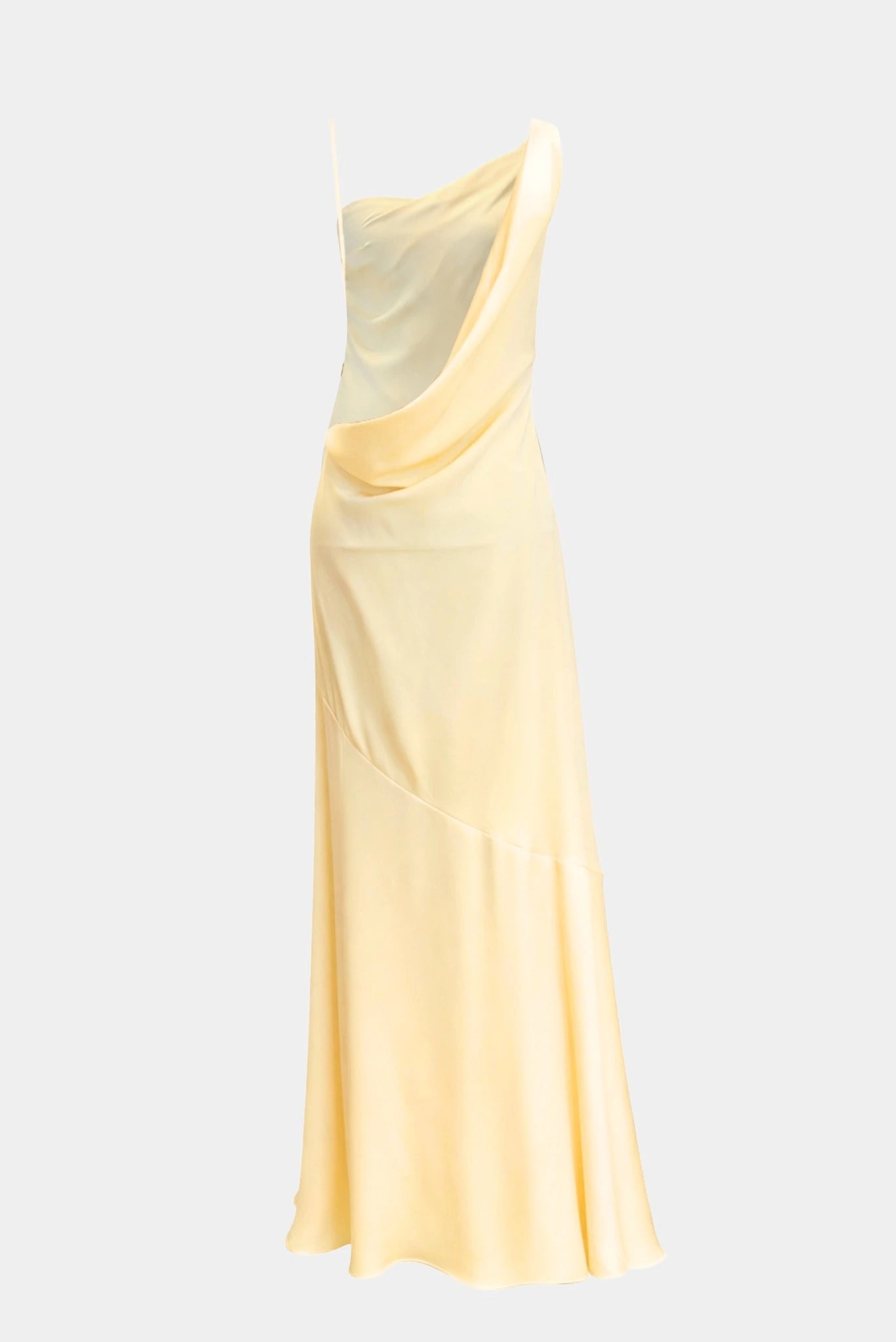 Vestido de festa Angel MR amarelo claro com costas profundas e detalhe drapeado