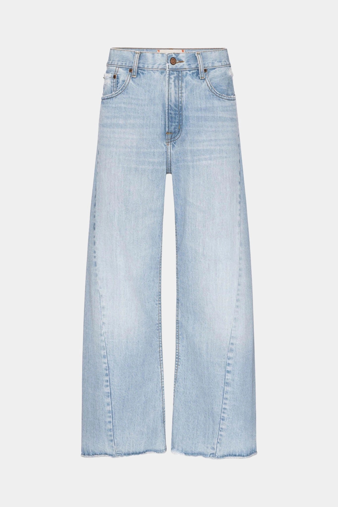 Calça Arc L•Dnim jeans azul claro com cintura alta e modelagem ampla de pernas curvas