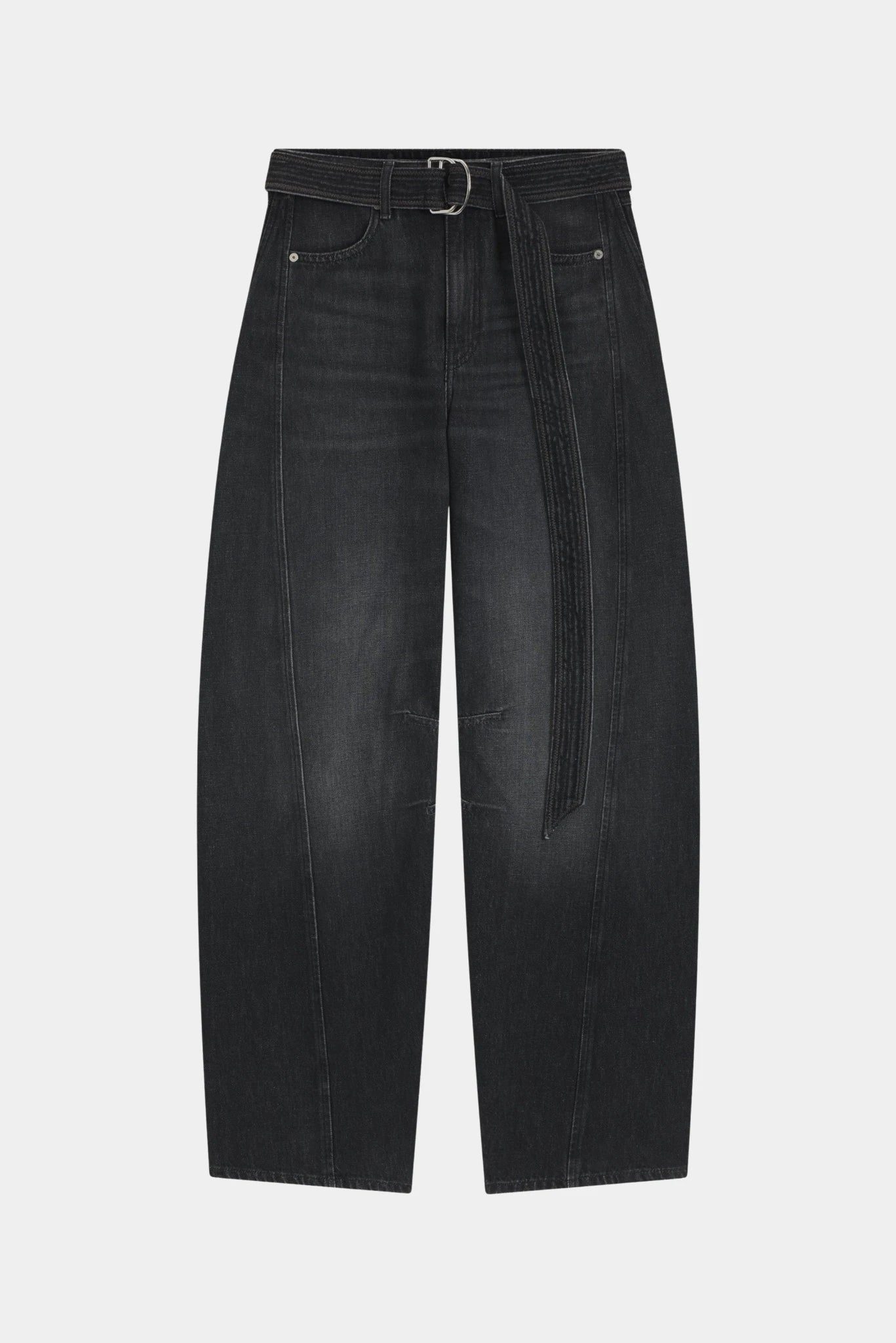Calça jeans balloon Hugo Boss preto com cintura alta e cinto faixa