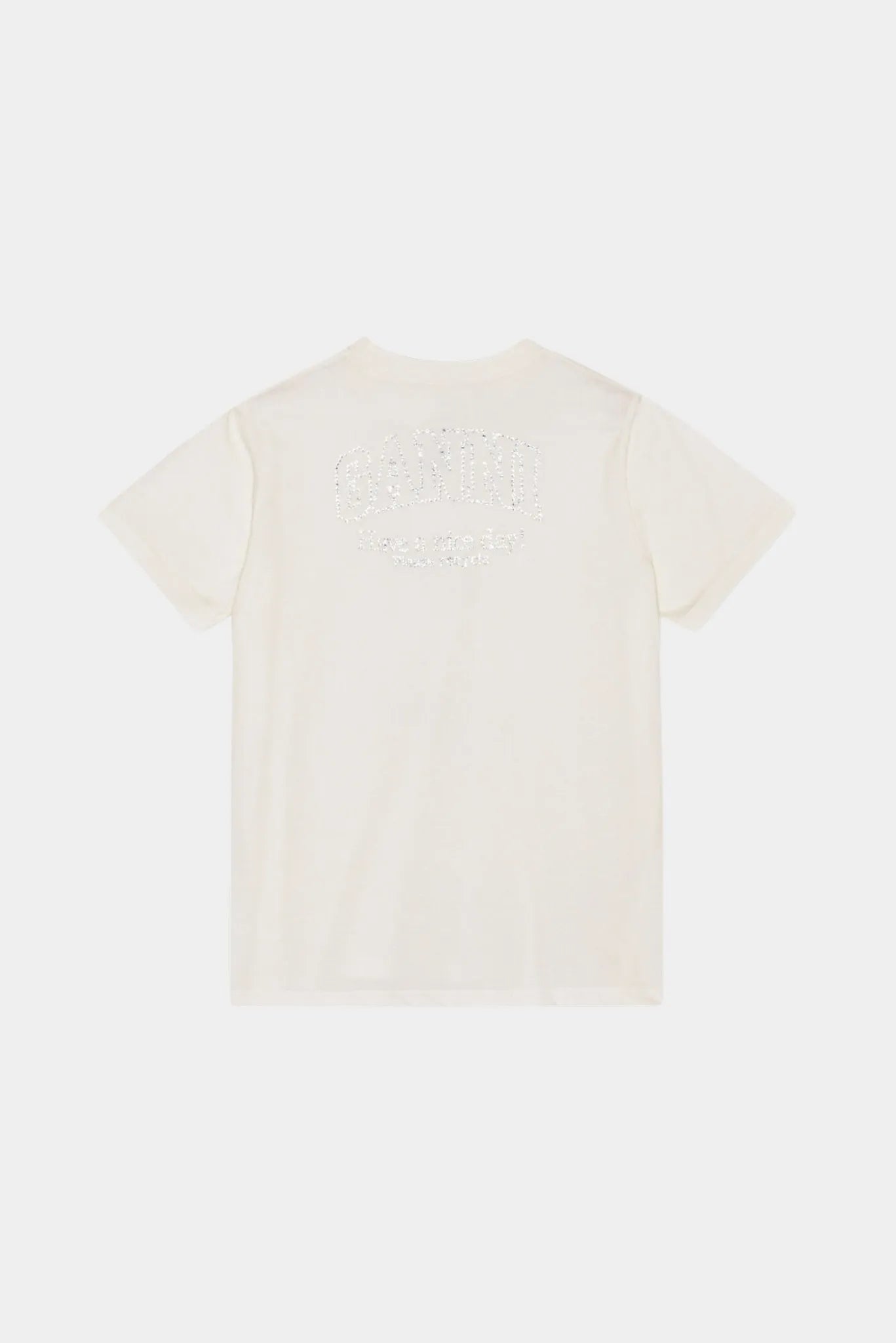 Camiseta Relaxed Ganni off-white com logo em strass aplicado nas costas
