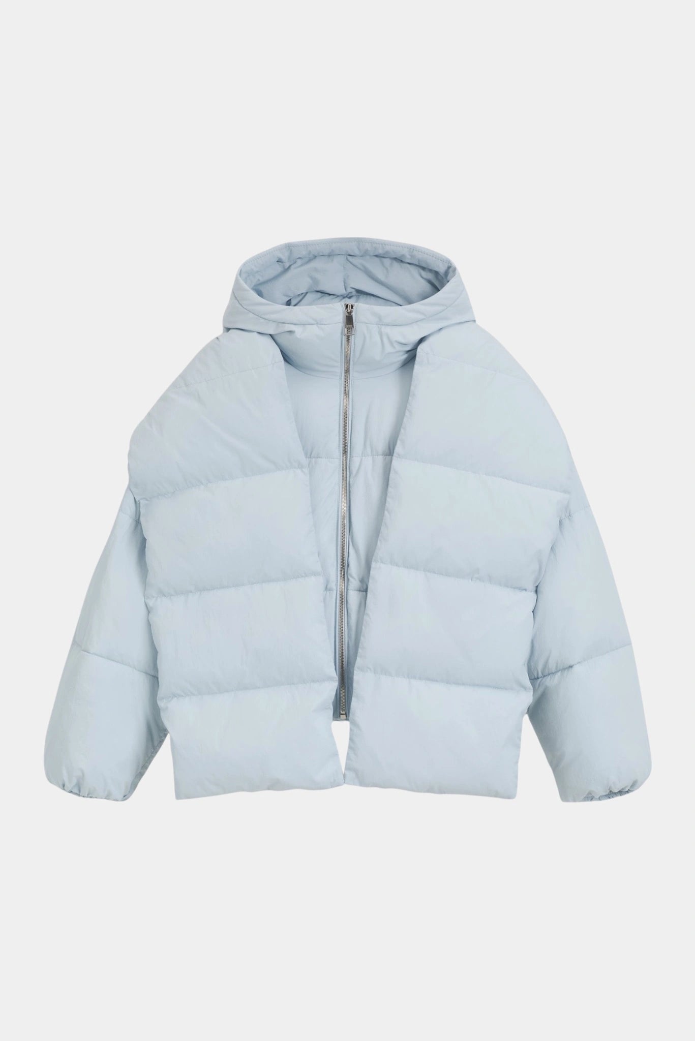 Jaqueta puffer azul-claro Hugo Boss com capuz e fechamento frontal por zíper