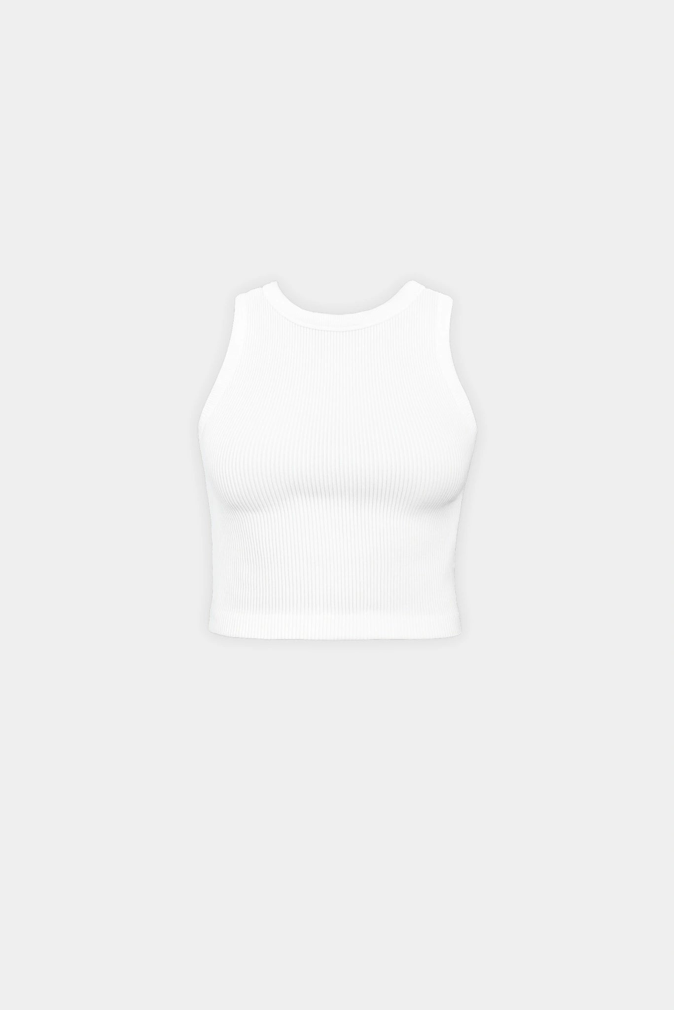 Regata cropped canelada off white Kim Gaia com gola alta e modelagem ajustada