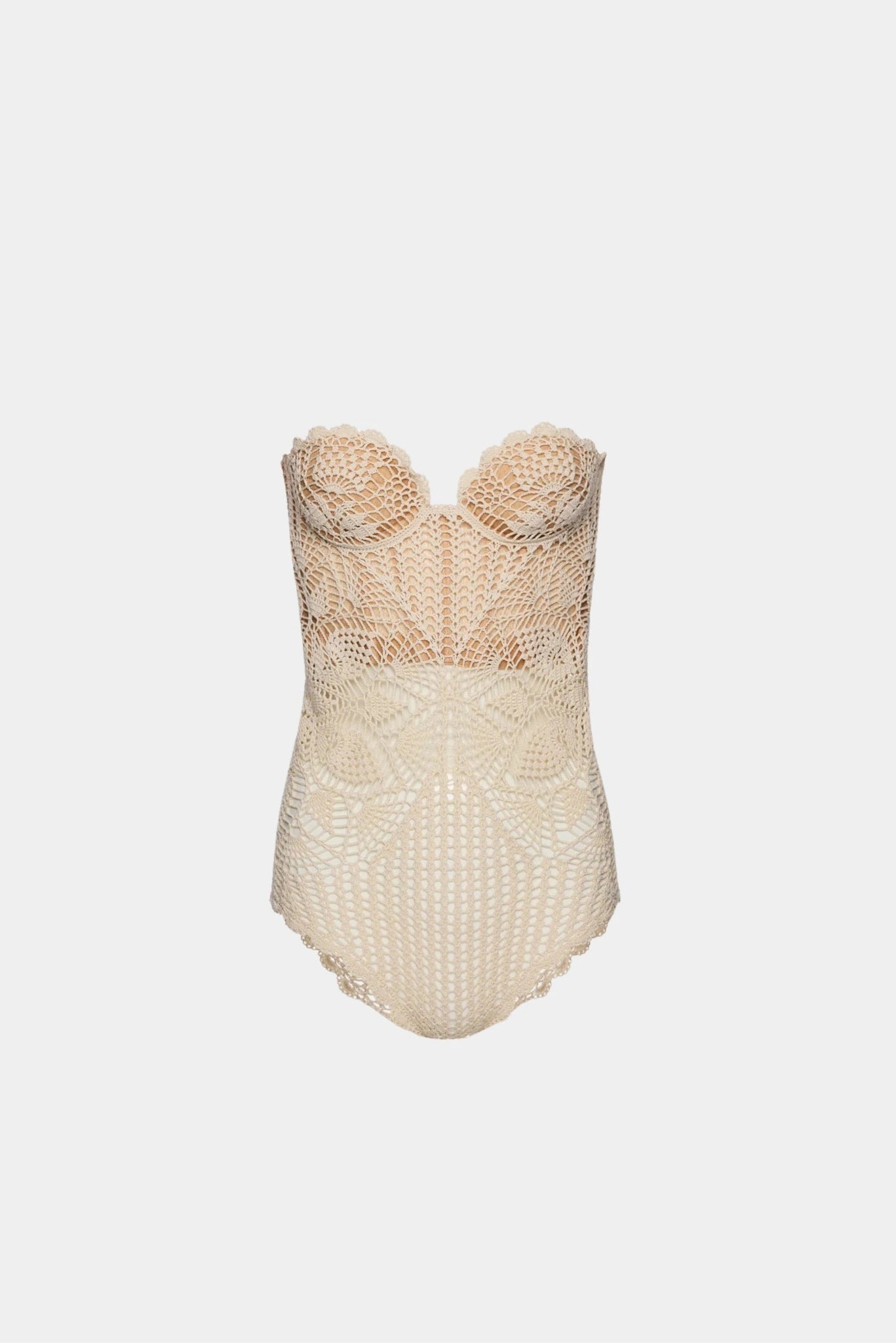 Body de crochê off-white Magda Butrym com busto estruturado e acabamento rendado
