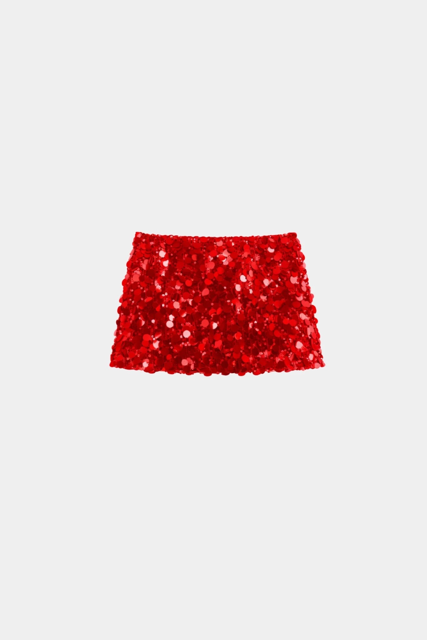 Saia Paetê Glow Gaia vermelha com aplicação de paetês maxi e modelagem mini para festa