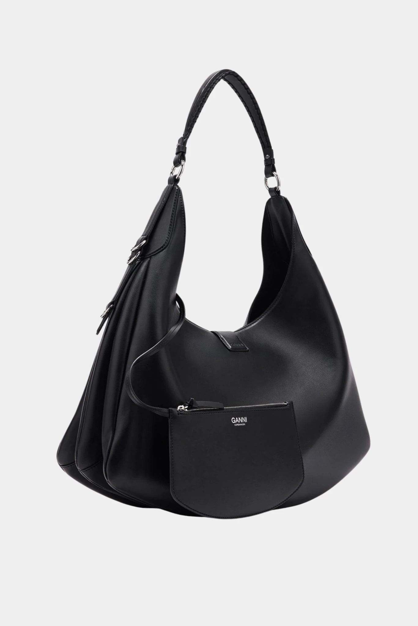 Bolsa Ganni Kat Grande preta com pouch removível e alça de ombro