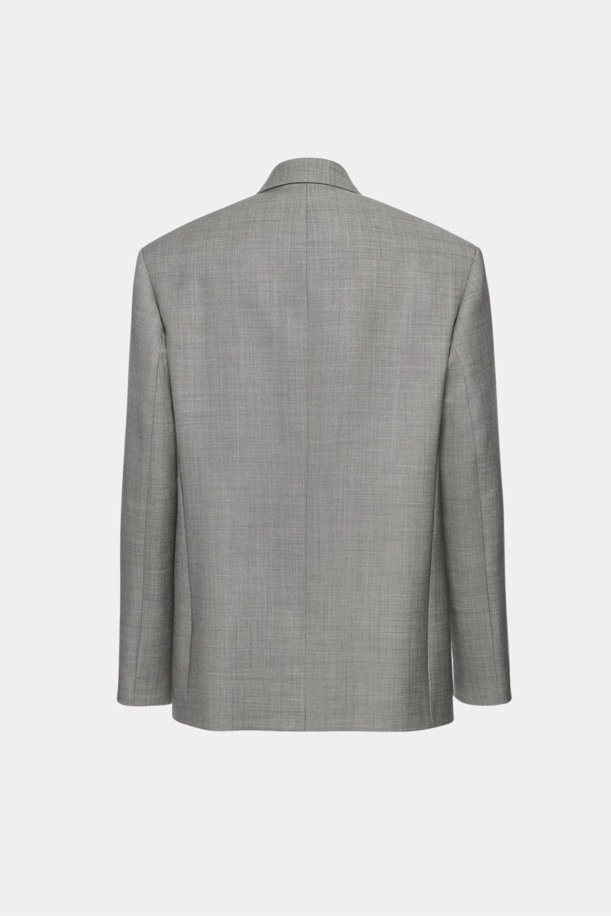Vista posterior do blazer Magda Butrym cinza com modelagem oversized e acabamento de alfaiataria