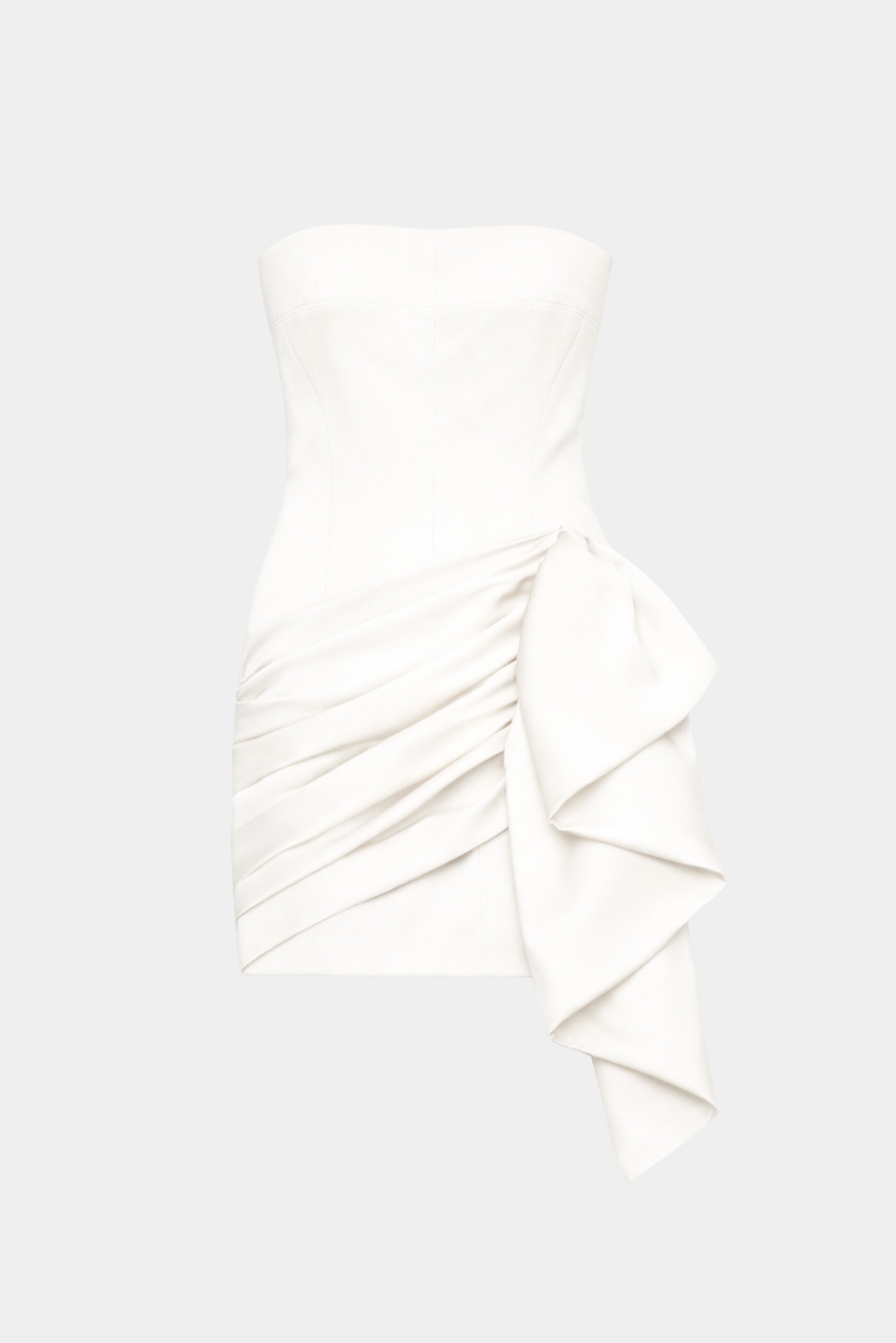 Vestido curto Paola Drapeado Fabulous off white com drapeado lateral e laço estruturado