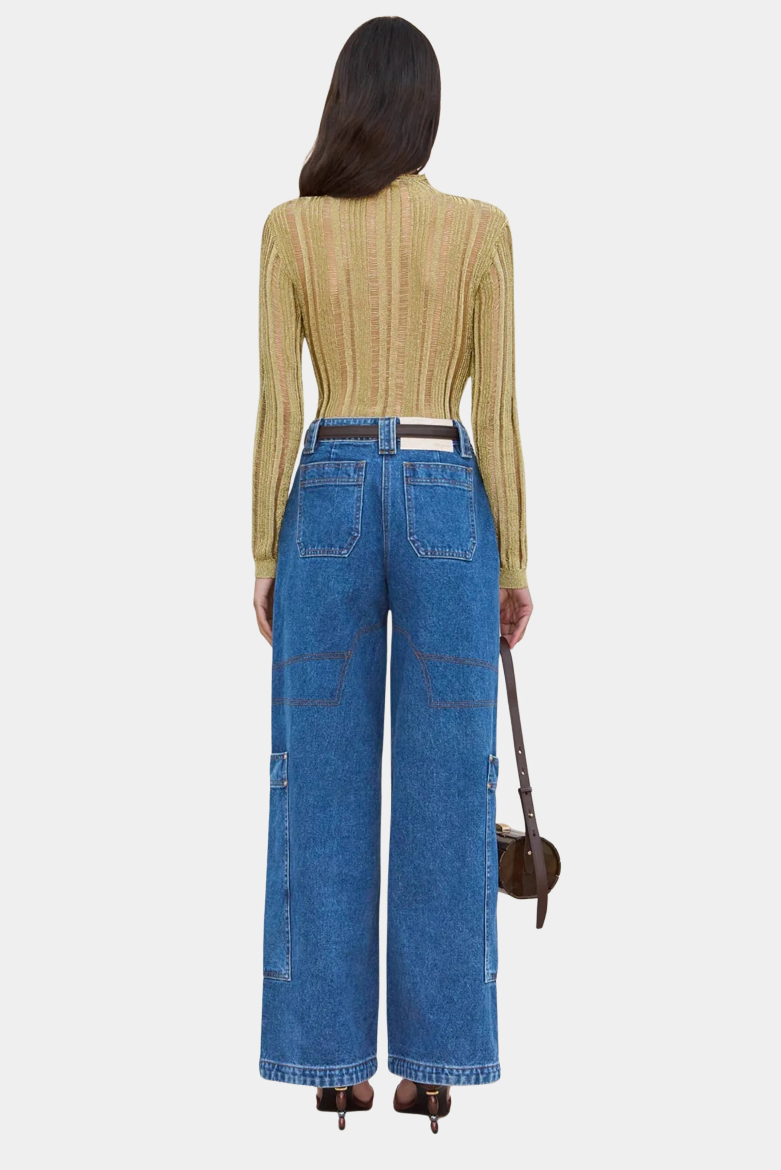 Top Kyla Cult Gaia em tricot dourado com mangas longas e costas ajustadas