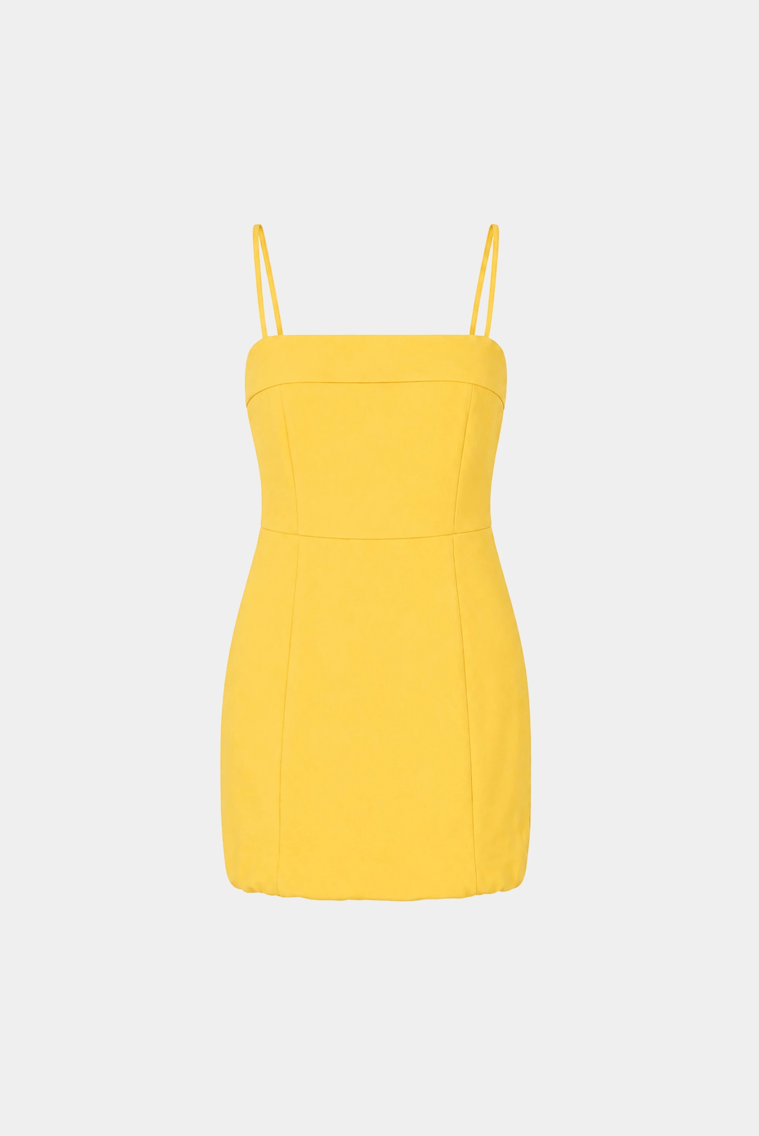 Vestido curto Bahia Gaia amarelo com alças finas e modelagem estruturada