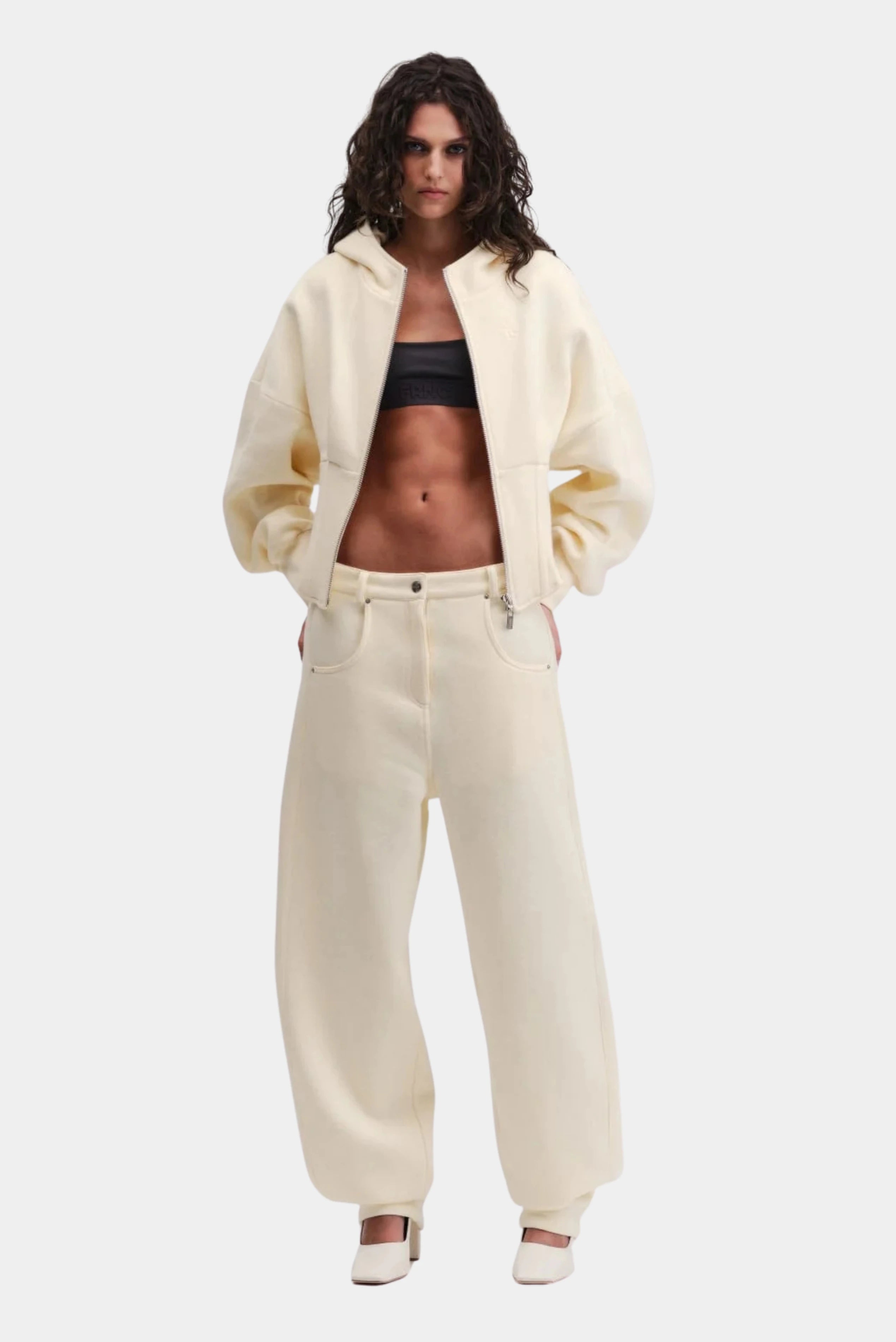 Calça Framed Francesca off white de moletom com modelagem ampla e cintura média