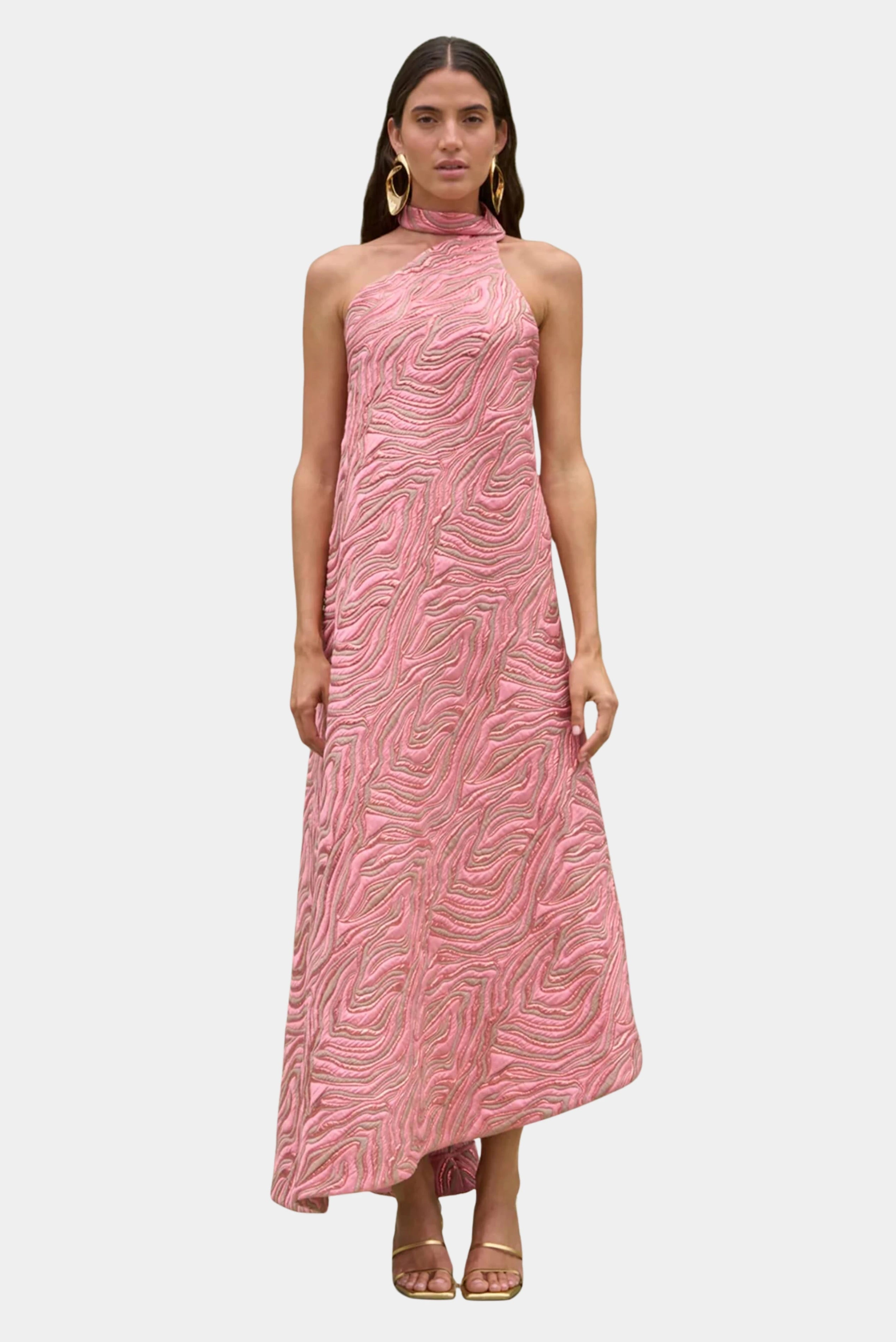 Vestido de festa longo rosa Cult Gaia com modelagem ampla e estampa texturizada abstrata