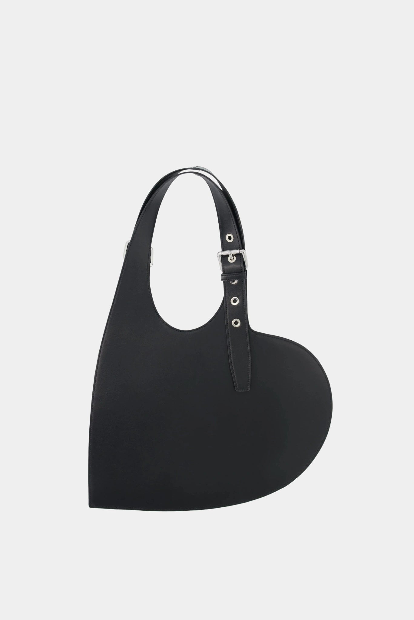 Bolsa Heart Mini Coperni preta com alça larga regulável e formato curvo