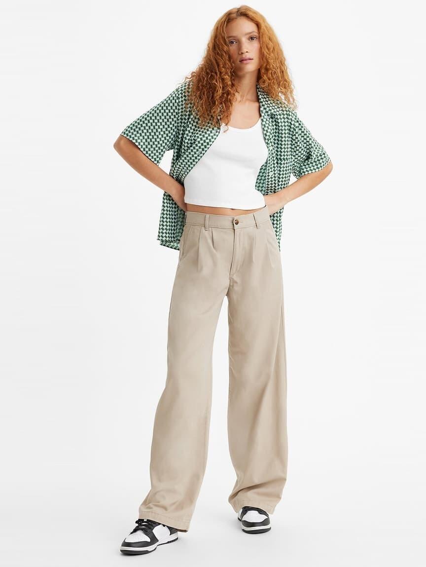 Calça plissada bege de cintura média com modelagem ampla Levi's