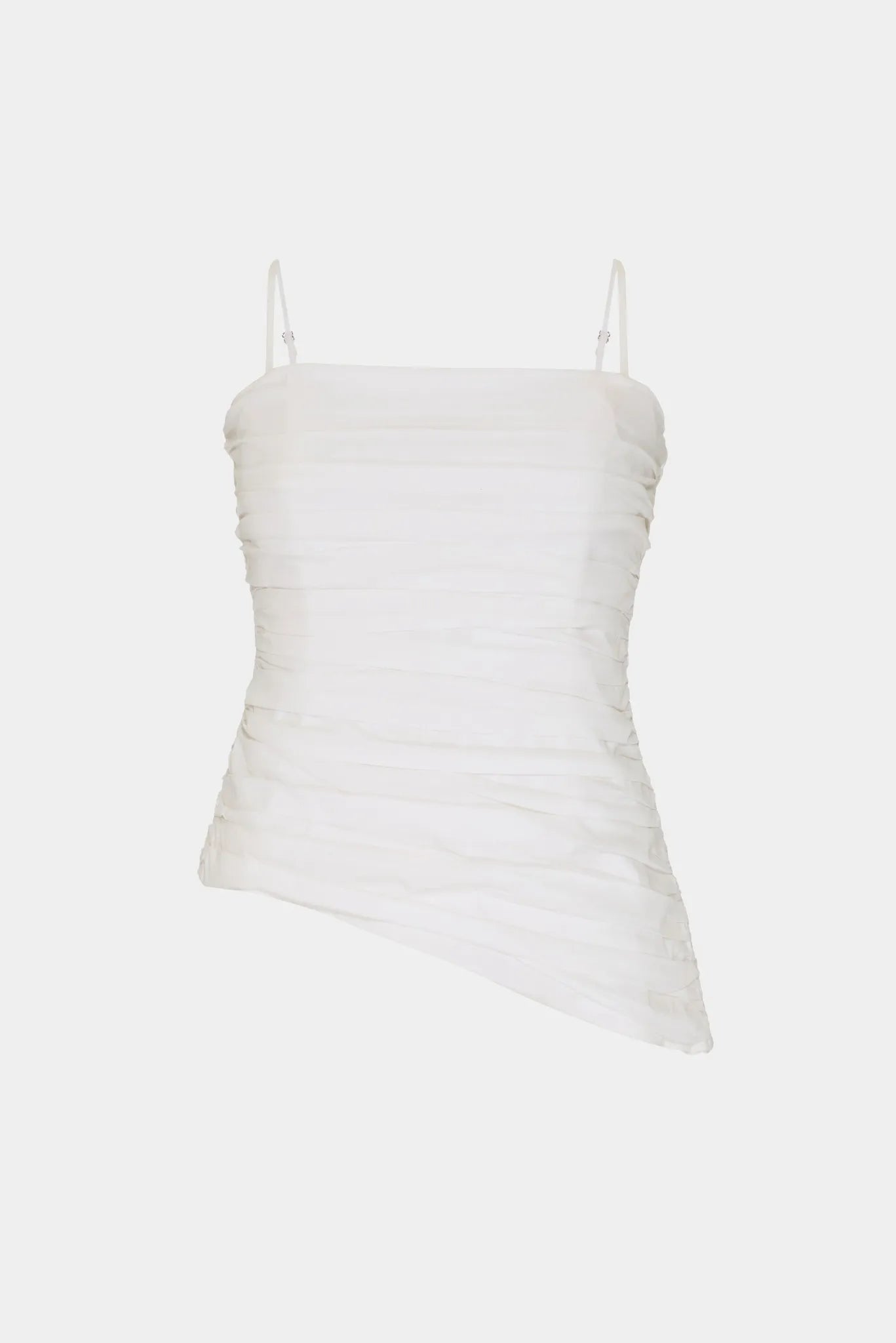 Top Drapeado Sophie MR branco com alças finas e detalhe drapeado