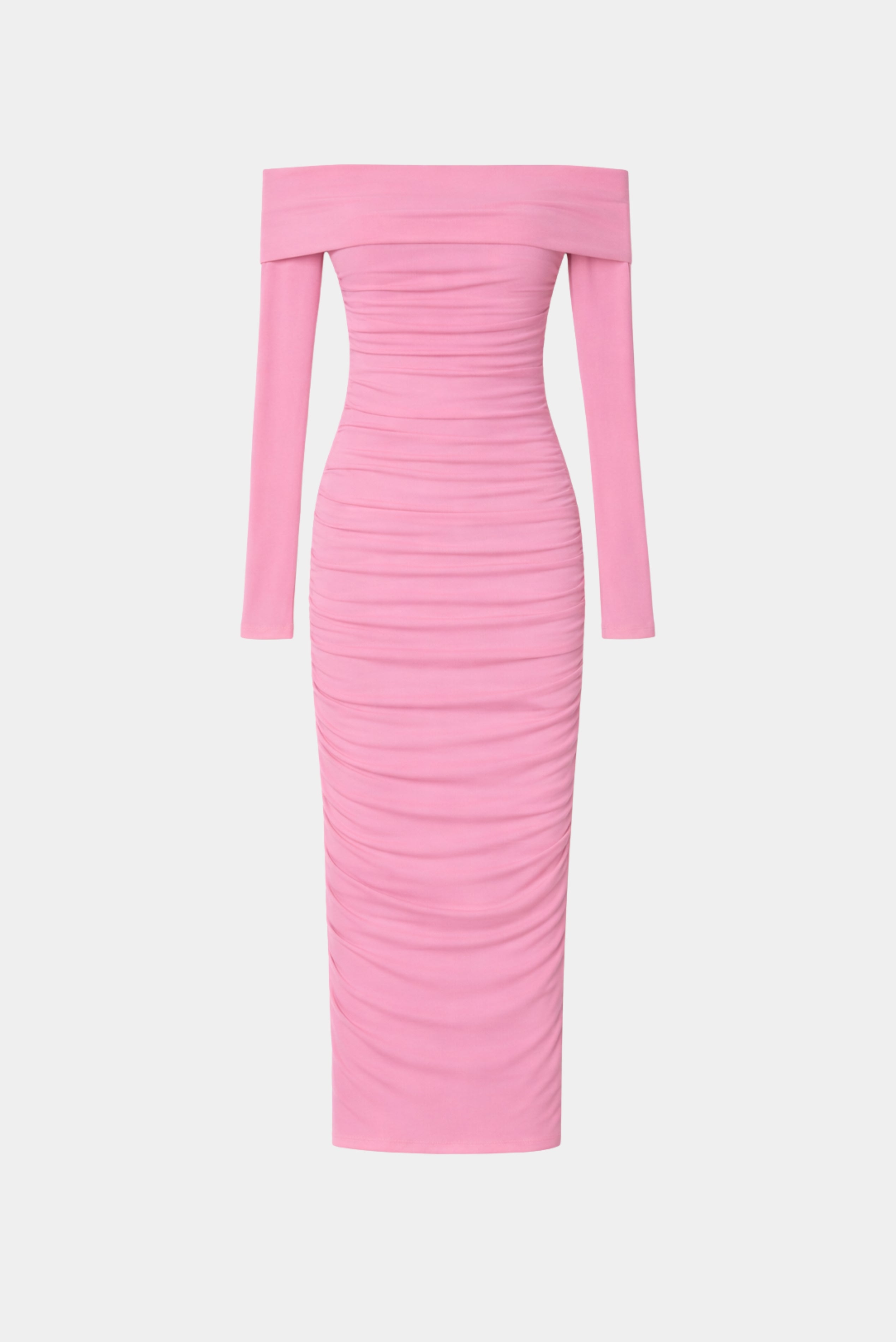 Vestido Midi Julia Fabulous rosa com decote ombro a ombro e efeito drapeado