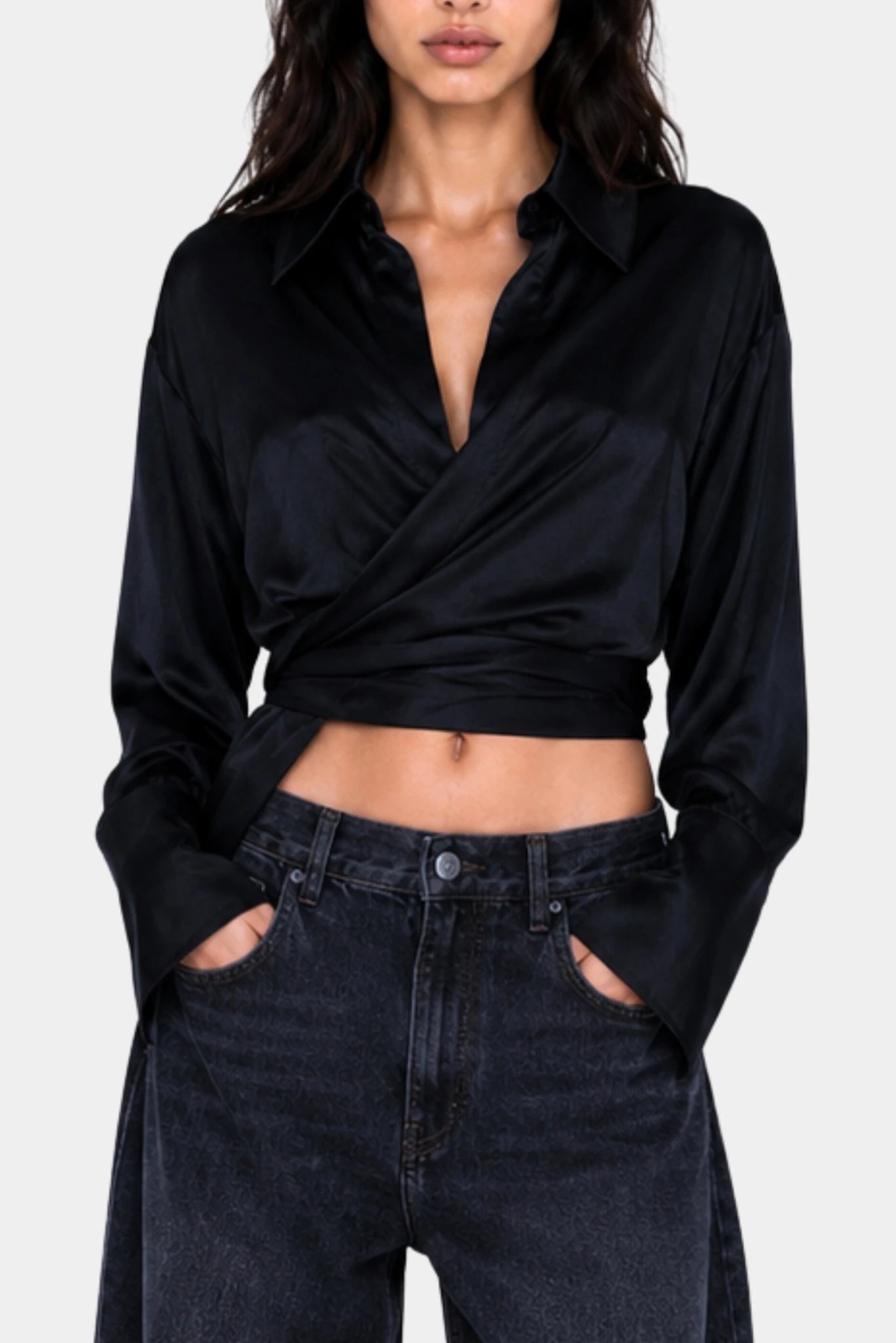 Camisa Transpassada com Faixa Jazz