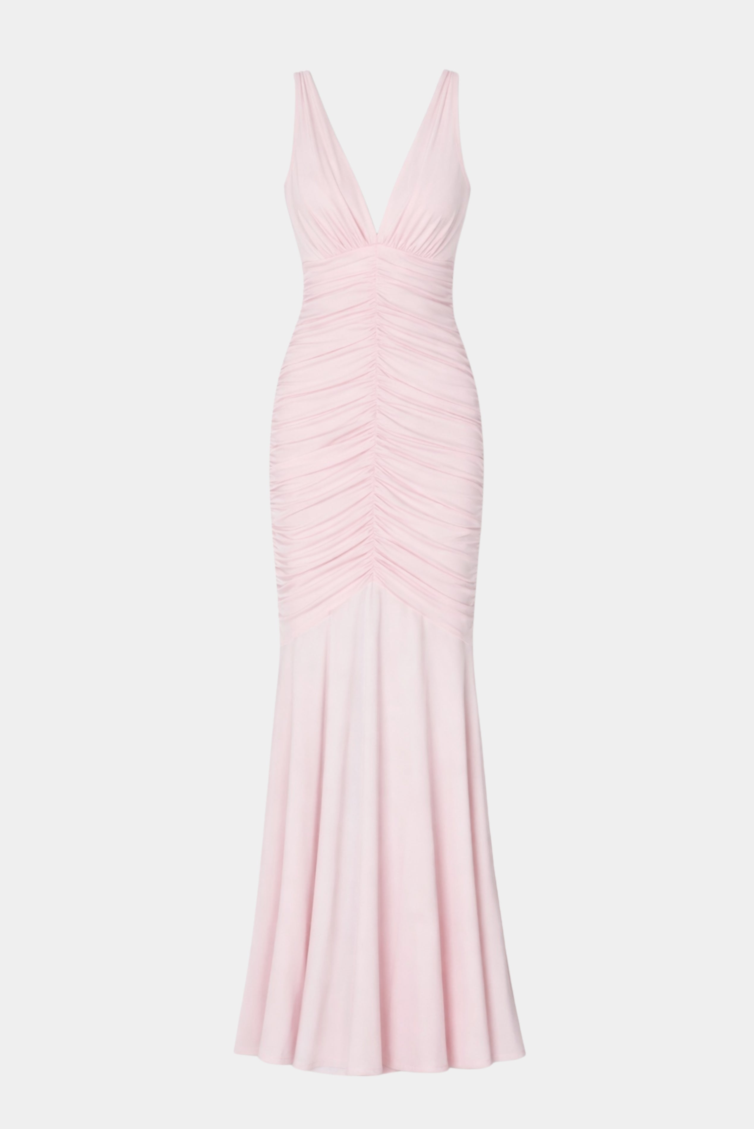 Vestido Longo Sthephany Fabulous rosa claro com decote profundo e saia sereia