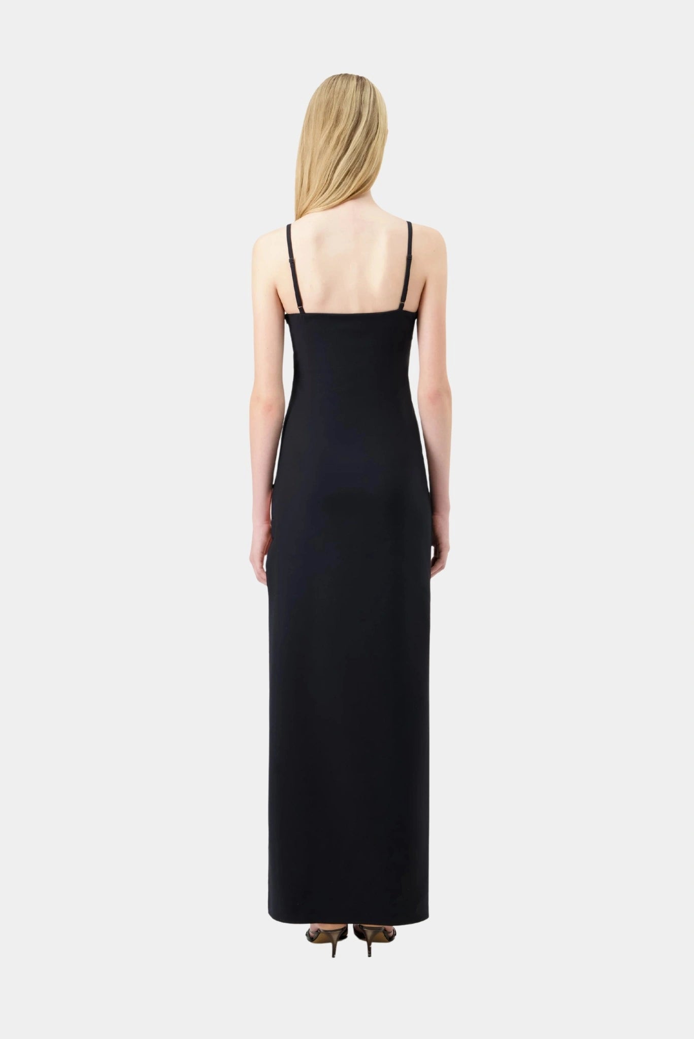 Vestido midi preto de alças finas com costas retas Coperni
