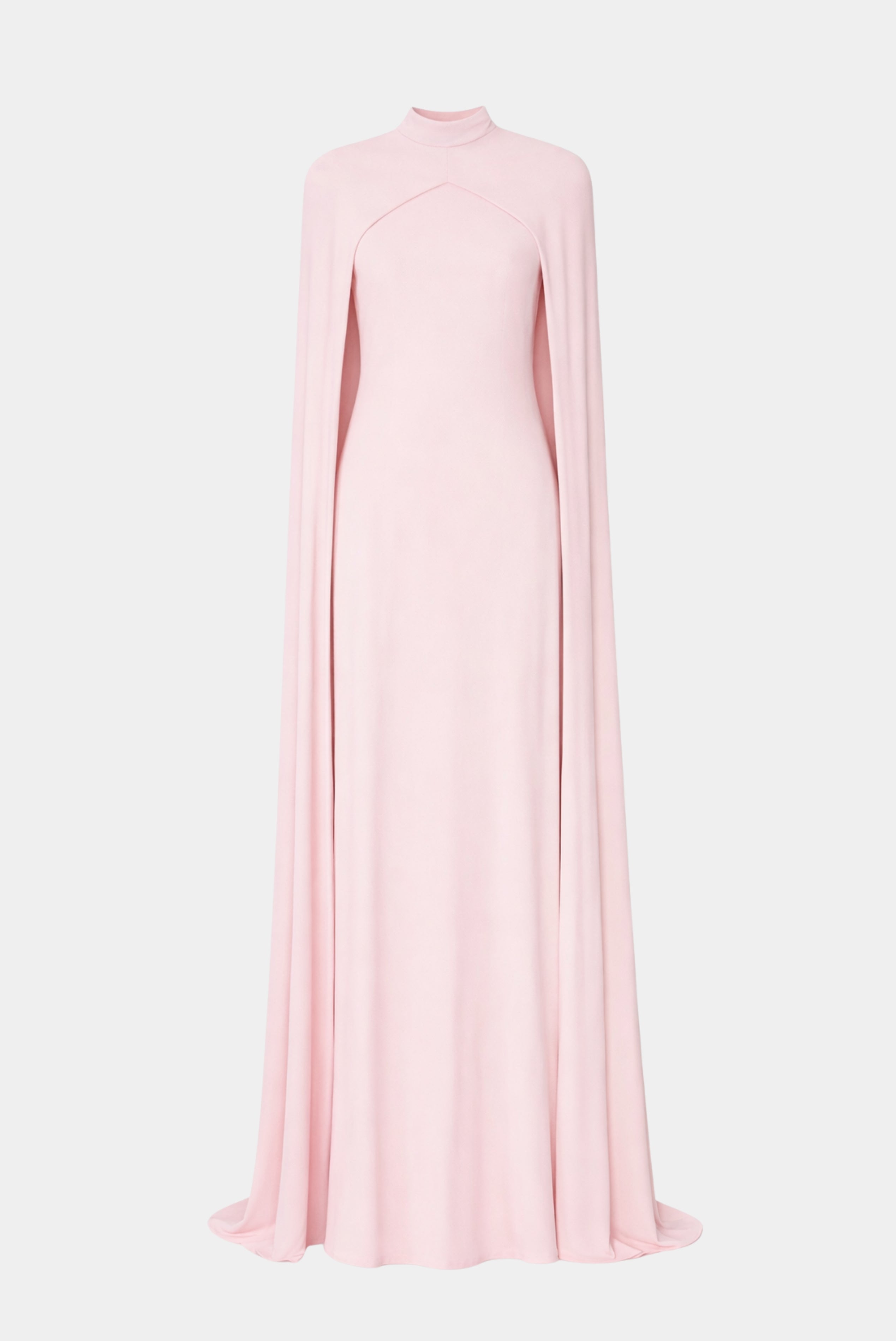 Vestido Longo Stella Fabulous rosa claro com gola alta e capa fluida integrada