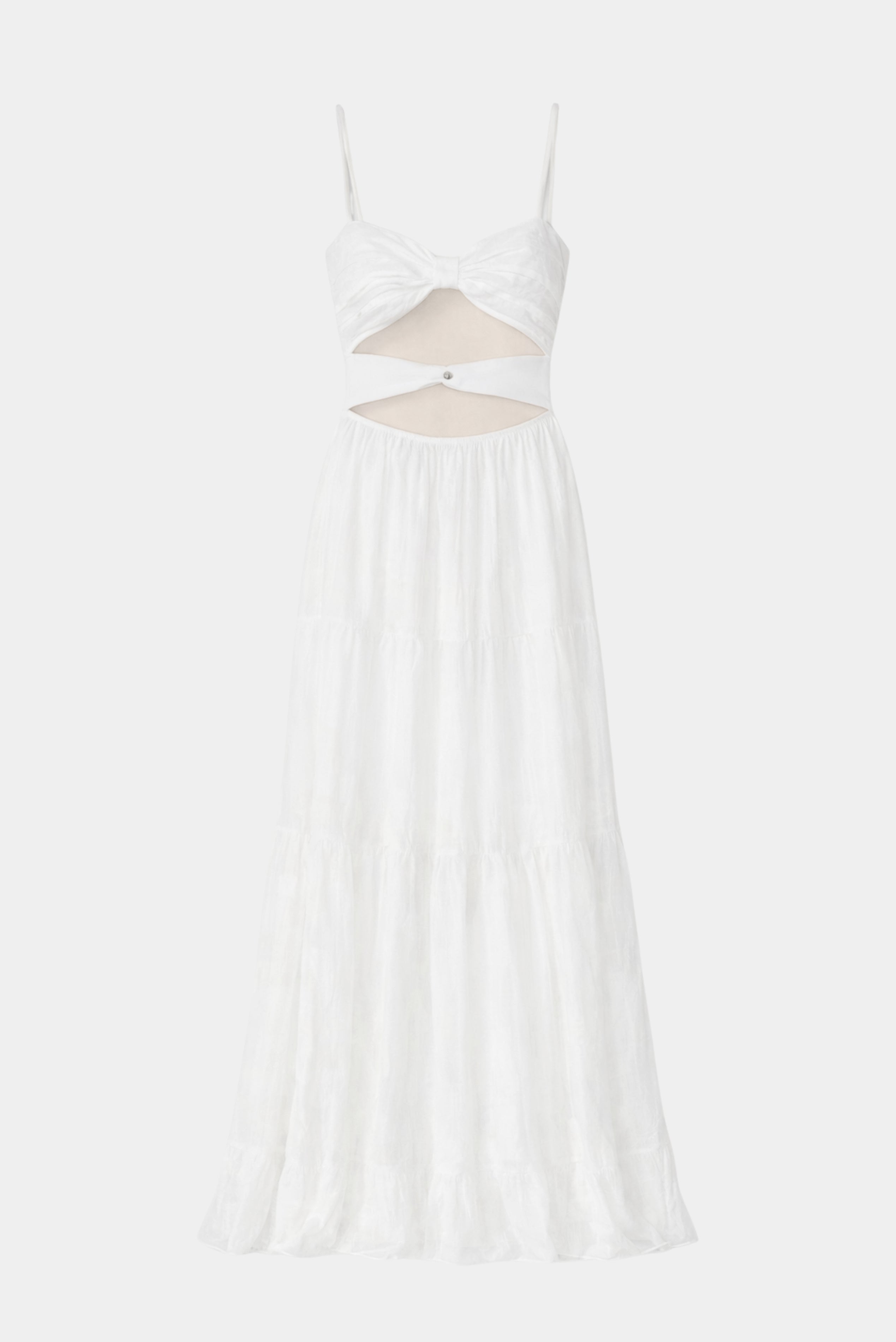 Vestido Longo Leah Fabulous branco com alças finas, recortes frontais e saia fluida