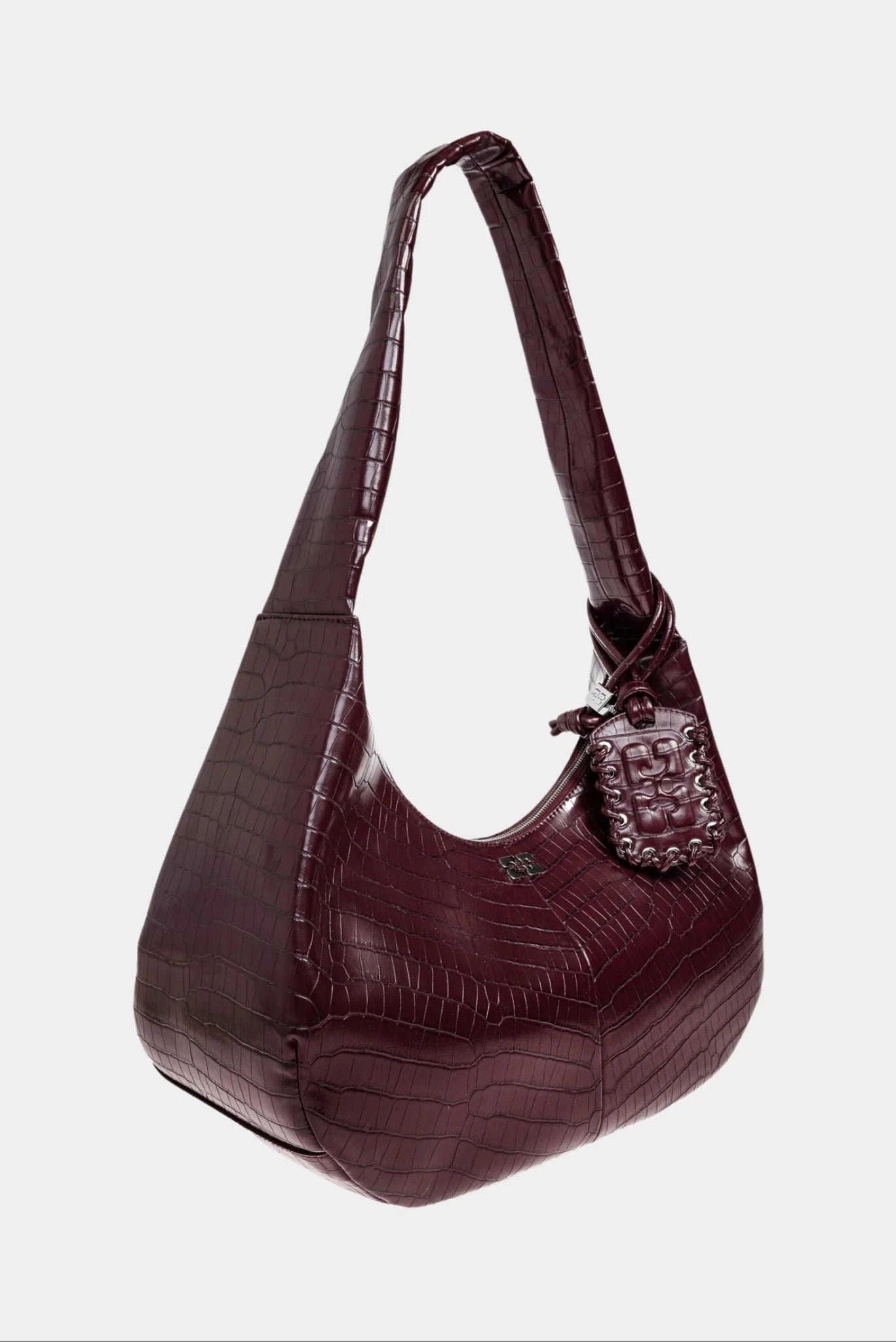 Bolsa hobo Ganni vinho com formato curvo e textura croco em relevo
