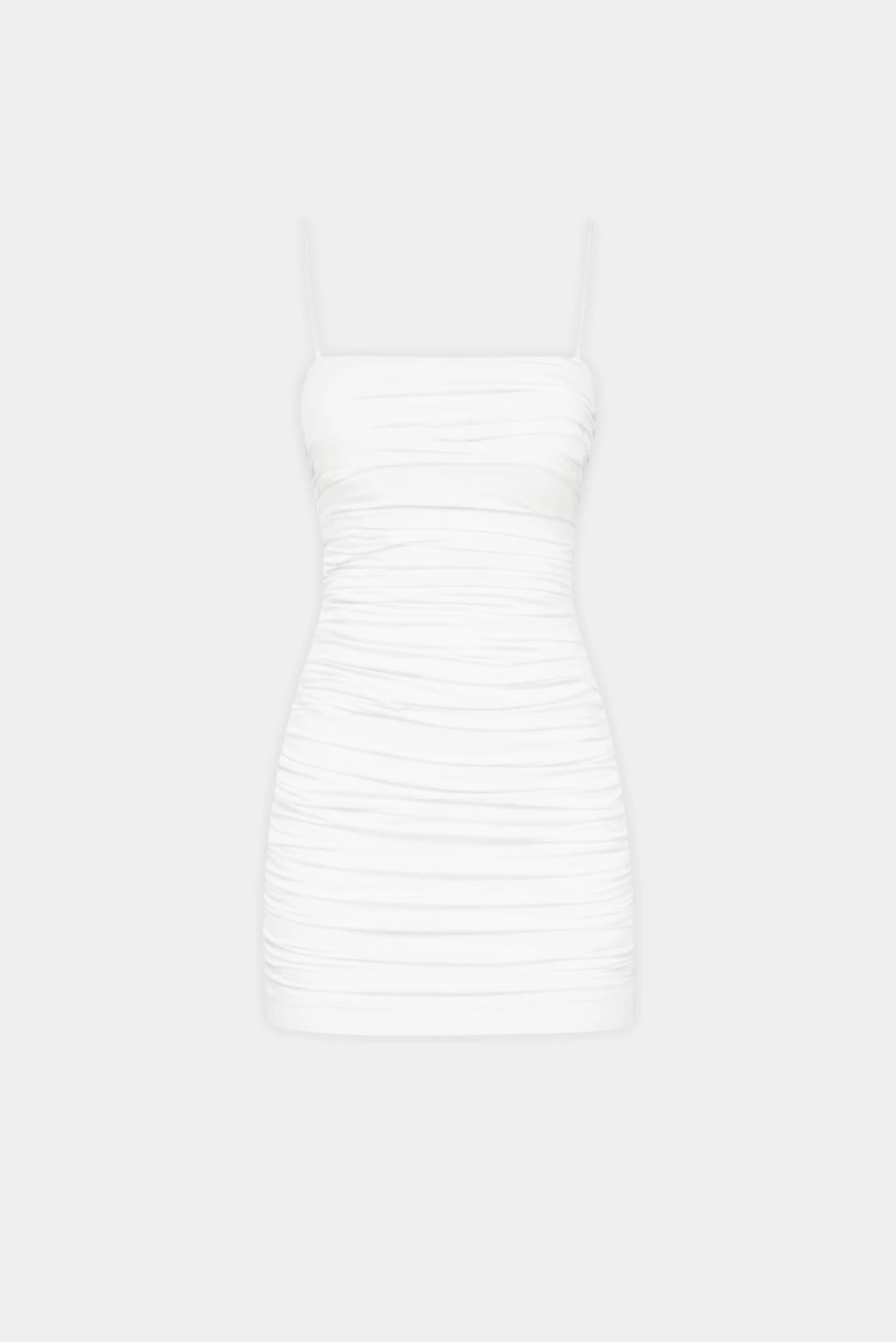 Vestido curto drapeado off-white Hailey MR com alças finas e caimento justo