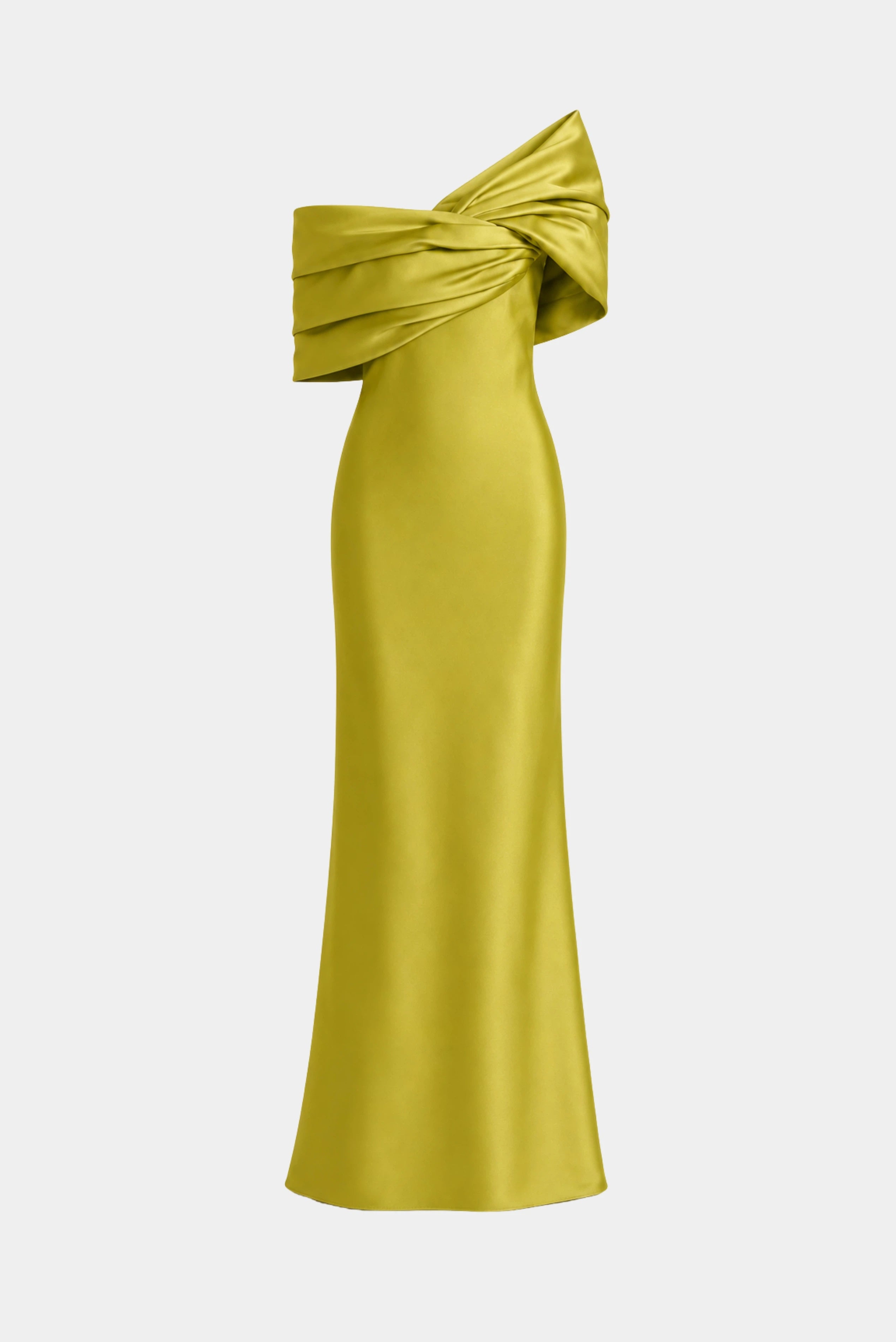 Vestido de festa longo pistache com drapeado estruturado e caimento elegante Insólito Minu