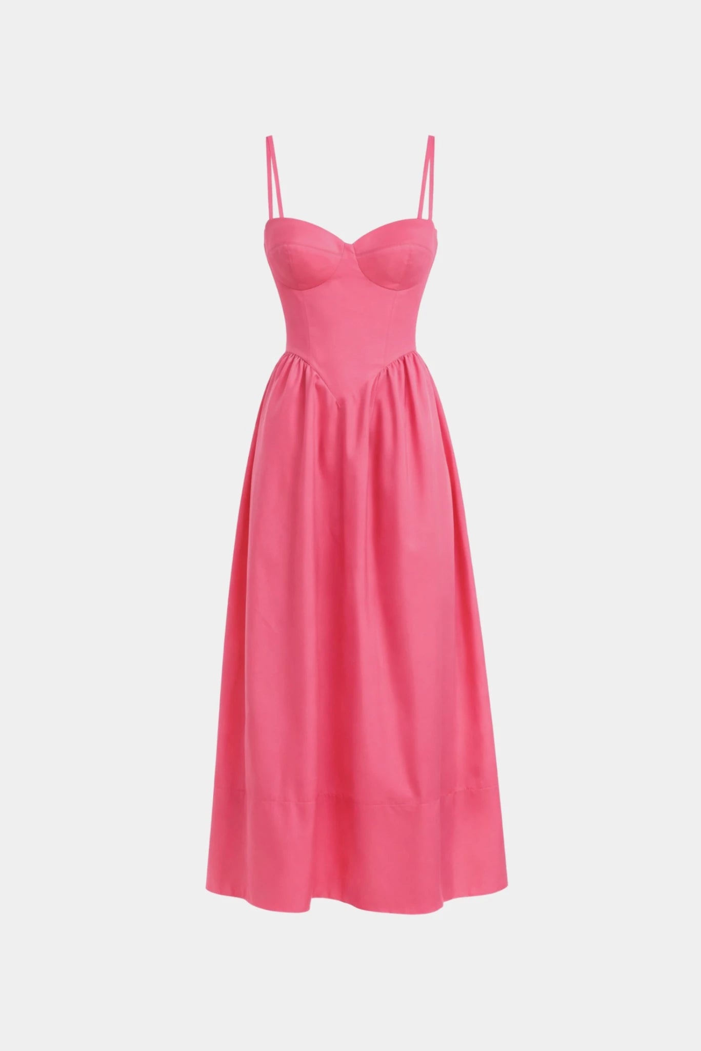 Vestido Giane Fabulous rosa com alças finas, busto estruturado e saia midi ampla