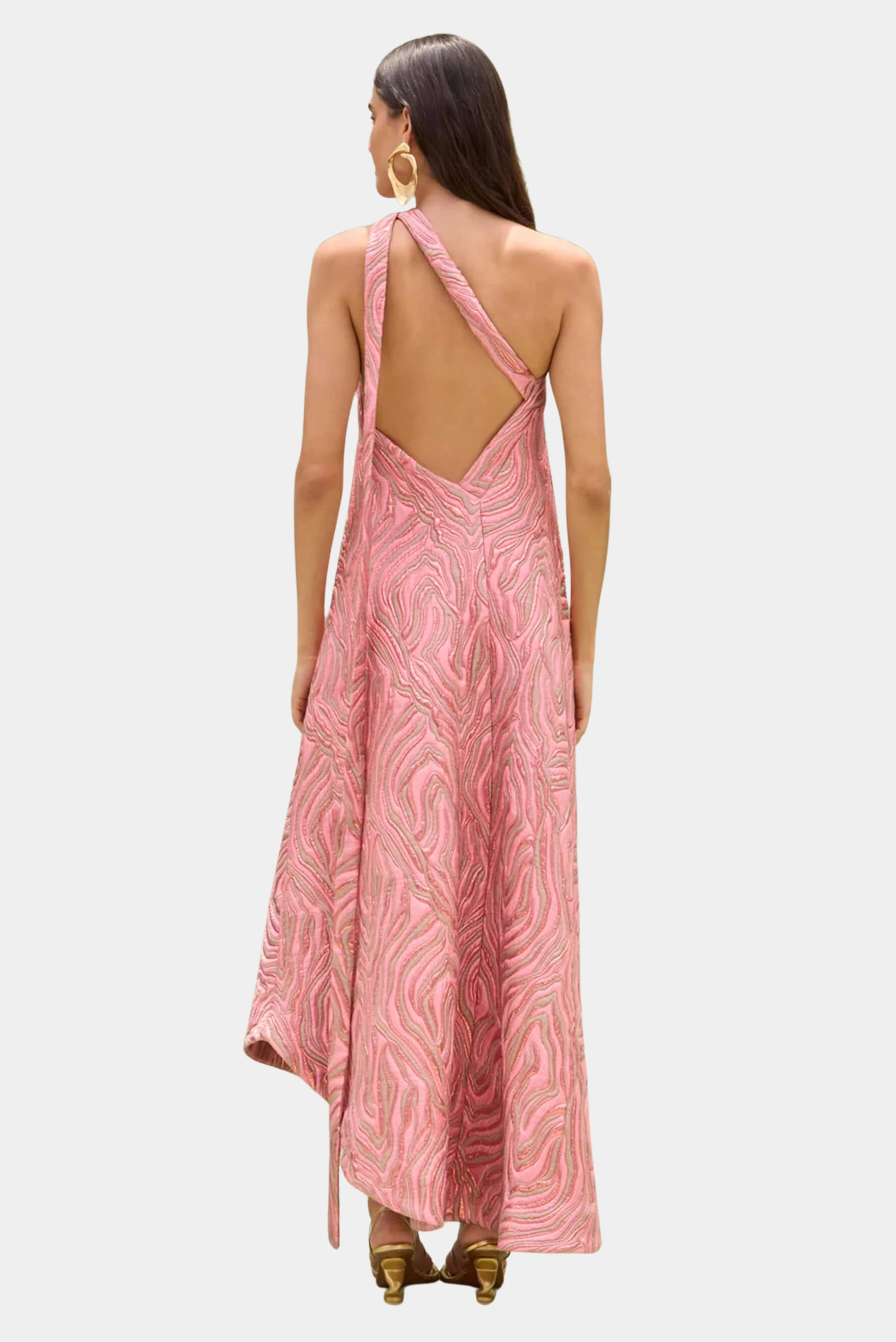 Vestido de festa rosa Cult Gaia com decote traseiro profundo e acabamento texturizado