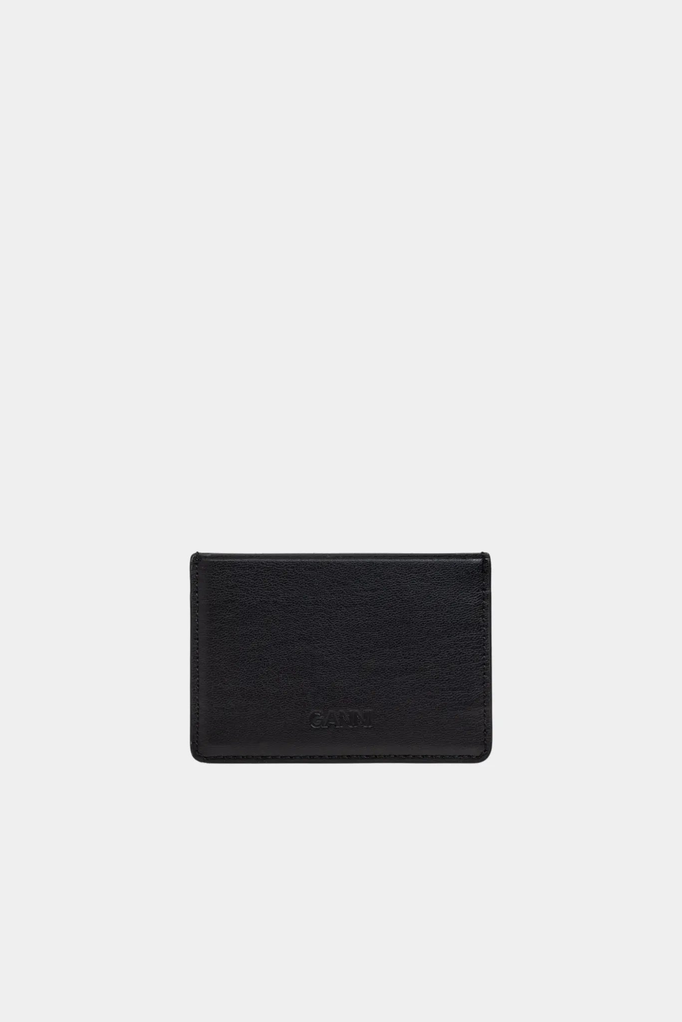 Verso do Porta Cartão Strass Ganni preto com acabamento texturizado e logo discreto