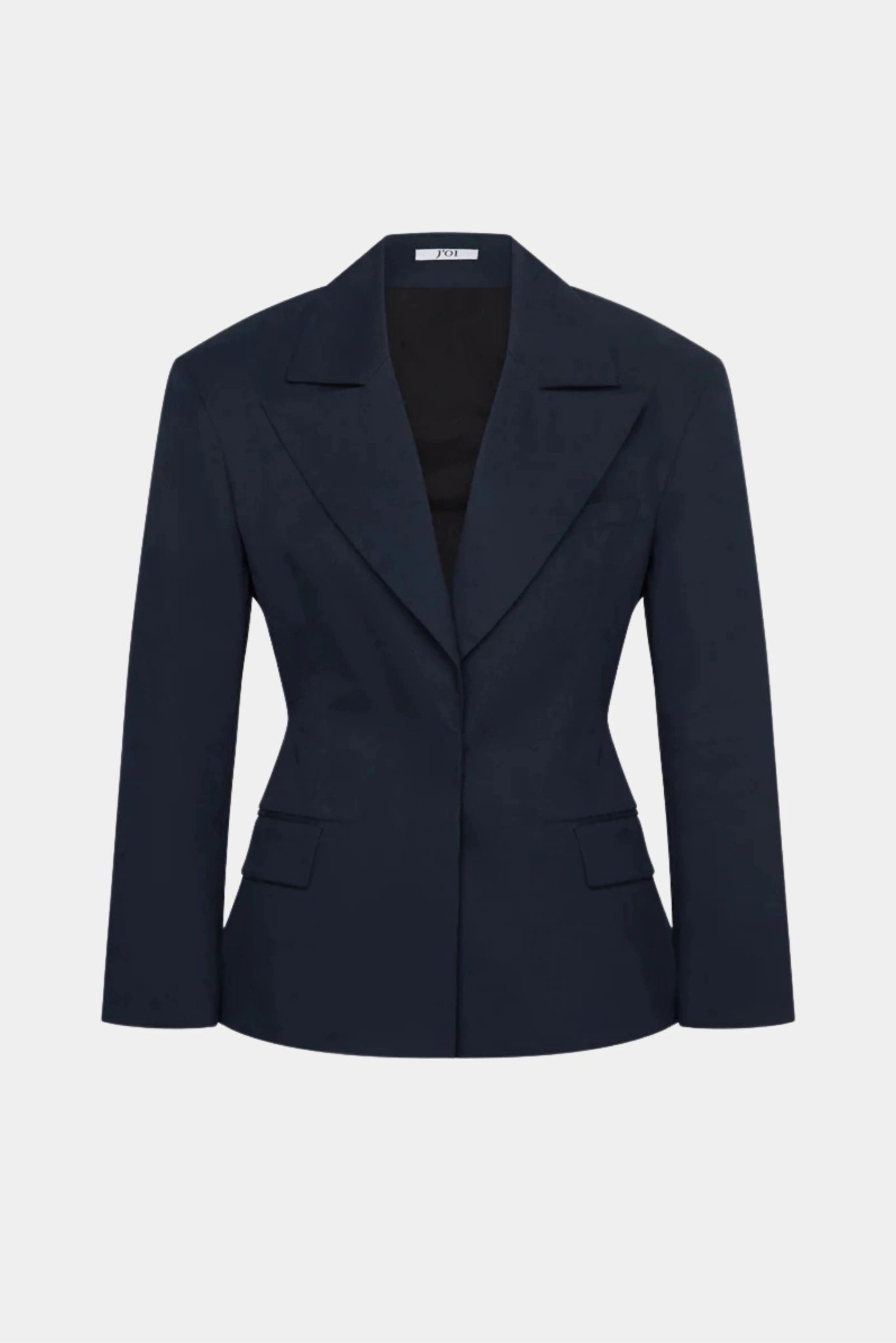 Blazer Koi J’01 azul-marinho com lapela ampla e modelagem acinturada