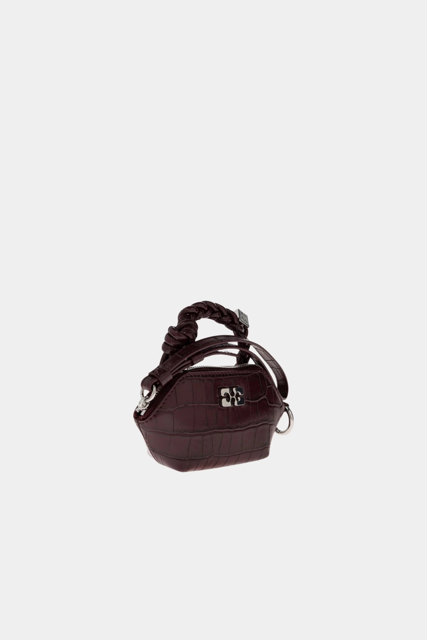 Bolsa Bou Nano Ganni bordô vista lateral com acabamento croco