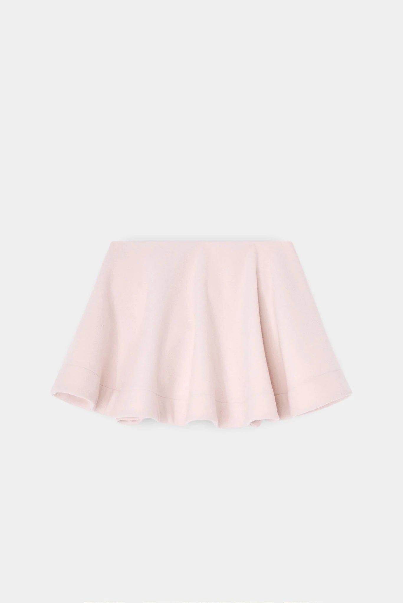 Saia Ganni Peacoat rosa-claro em lã com modelagem evasê curta