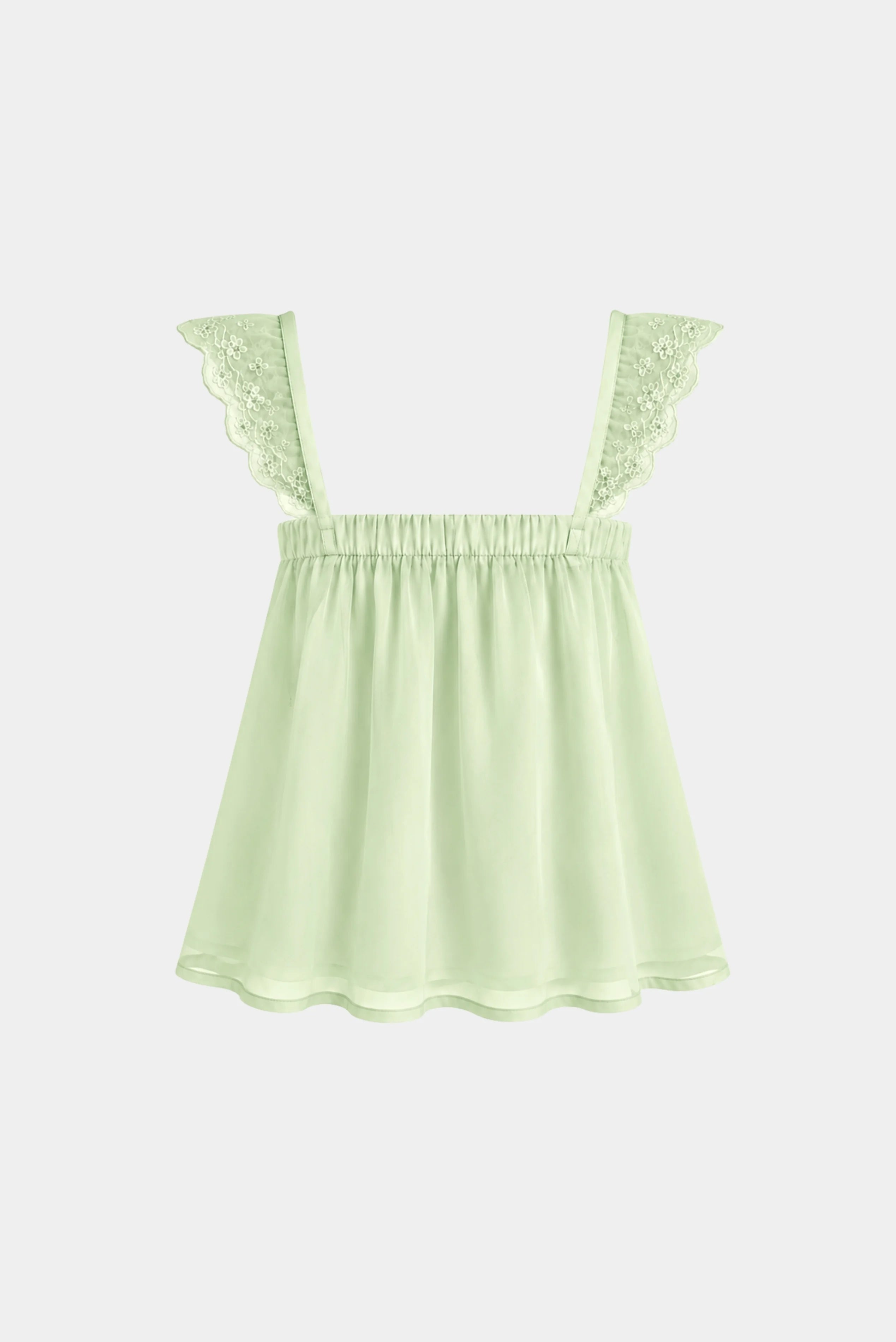 Costas da Blusa Cloe Gaia verde claro com alças em renda floral