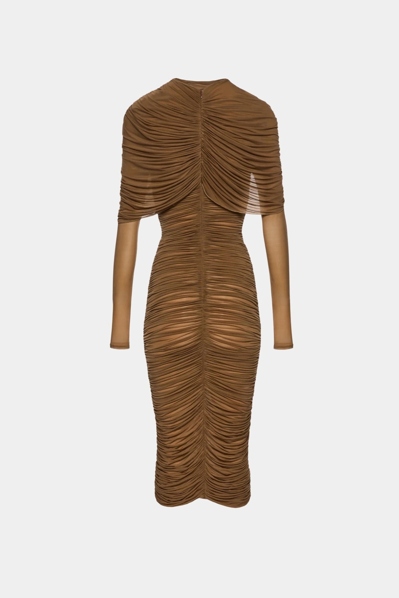 Costas de vestido midi drapeado marrom Magda Butrym com acabamento plissado