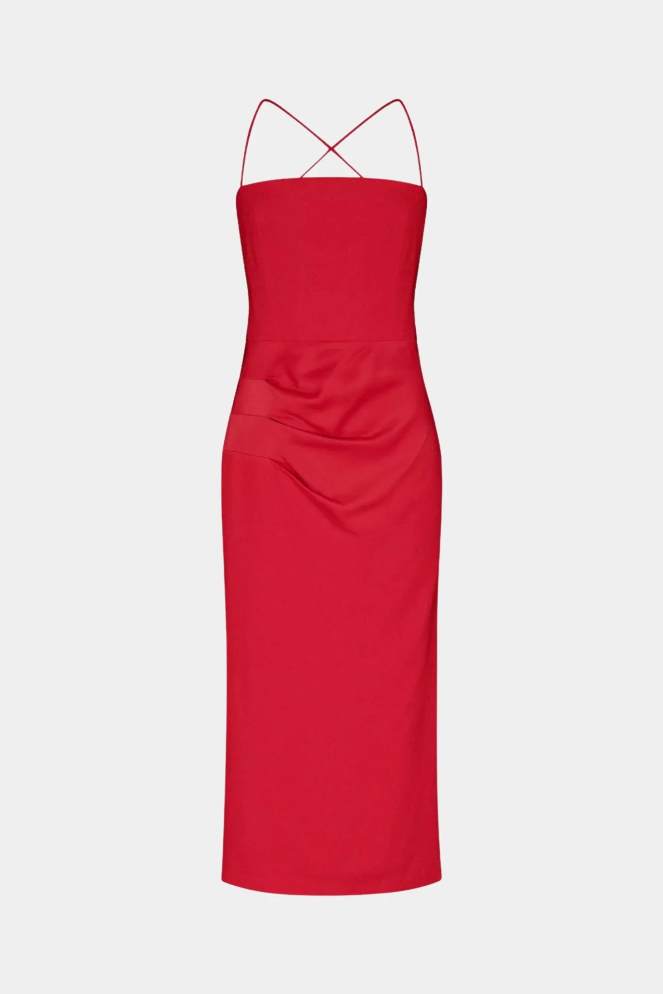 Vestido Midi Tressé Gaia vermelho com decote reto e drapeado lateral