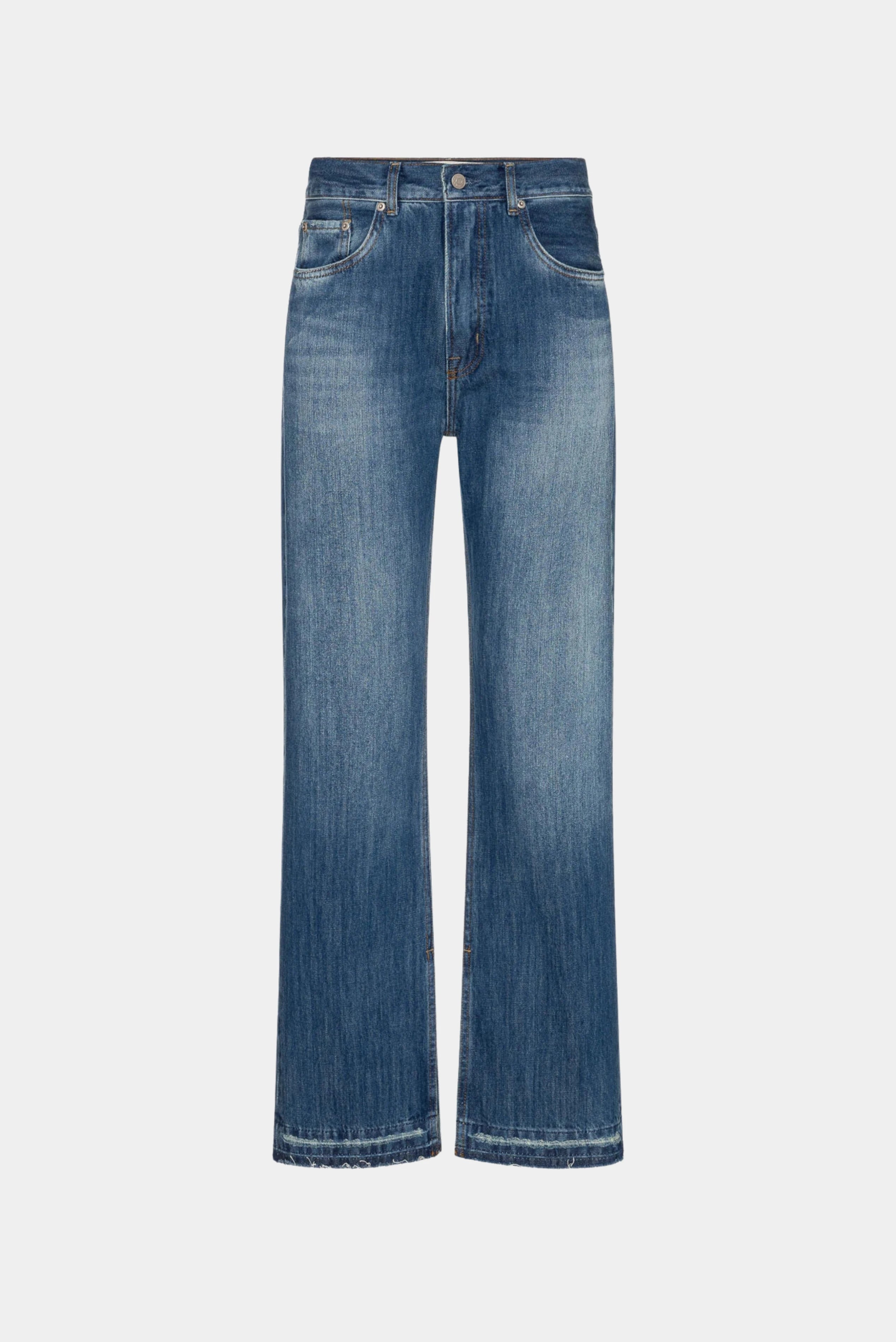 Calça jeans 90S azul de cintura alta com modelagem reta e lavagem média LDenim