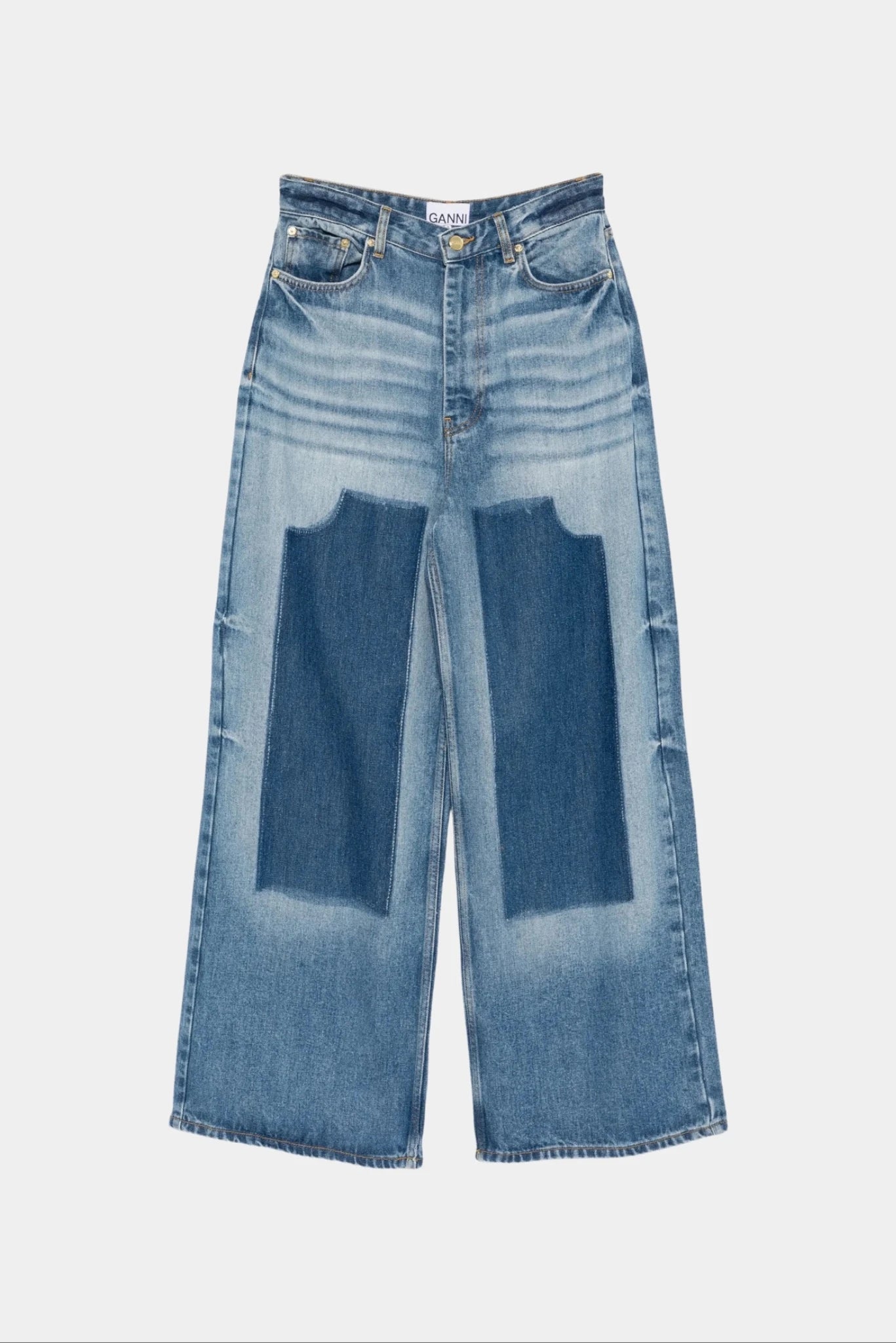 Calça jeans Ganni Baggy azul-claro com recortes frontais em denim contrastante