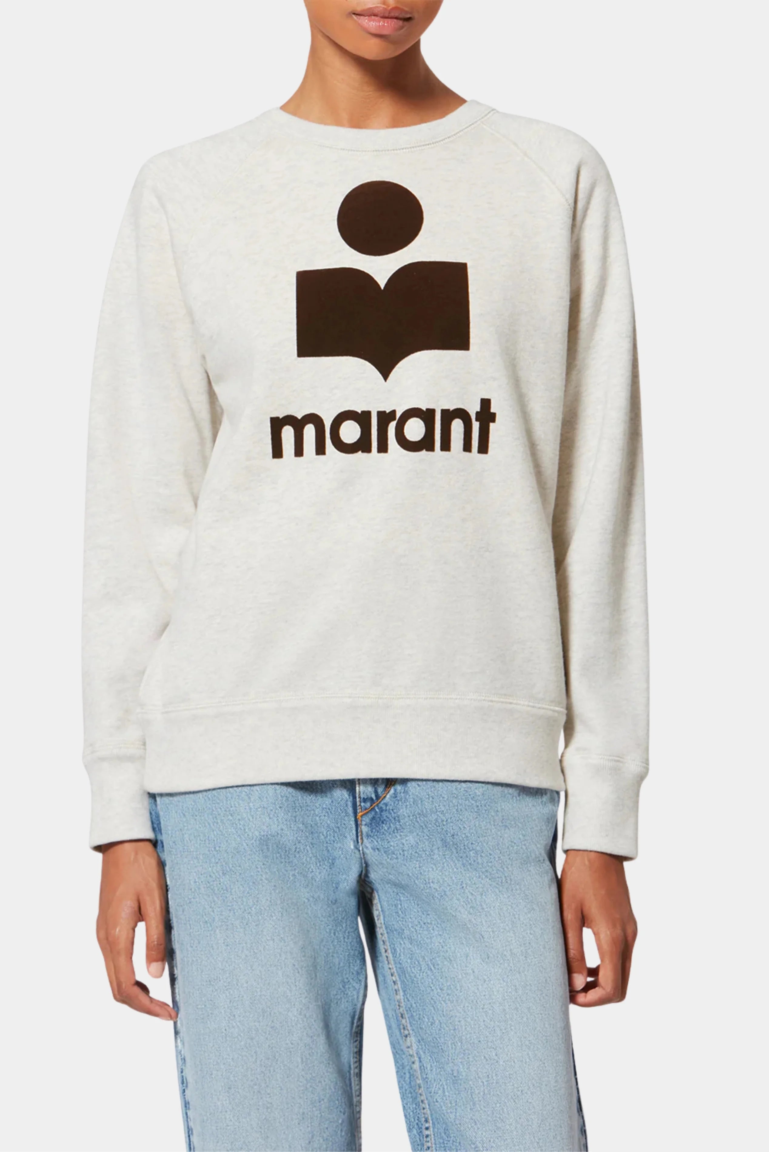 Moletom Moby Isabel Marant mescla claro com logo marrom e mangas longas