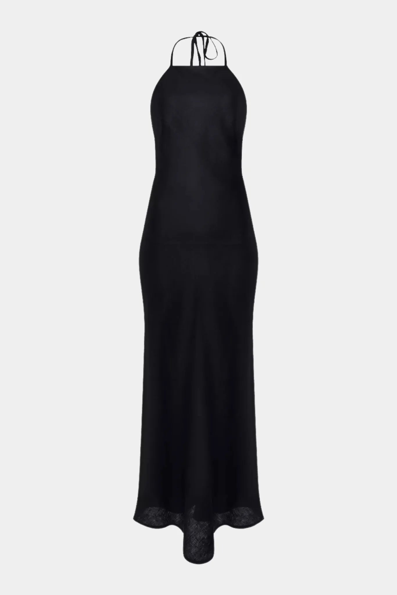 Vestido longo Amalfi Gaia preto com decote halter e modelagem reta